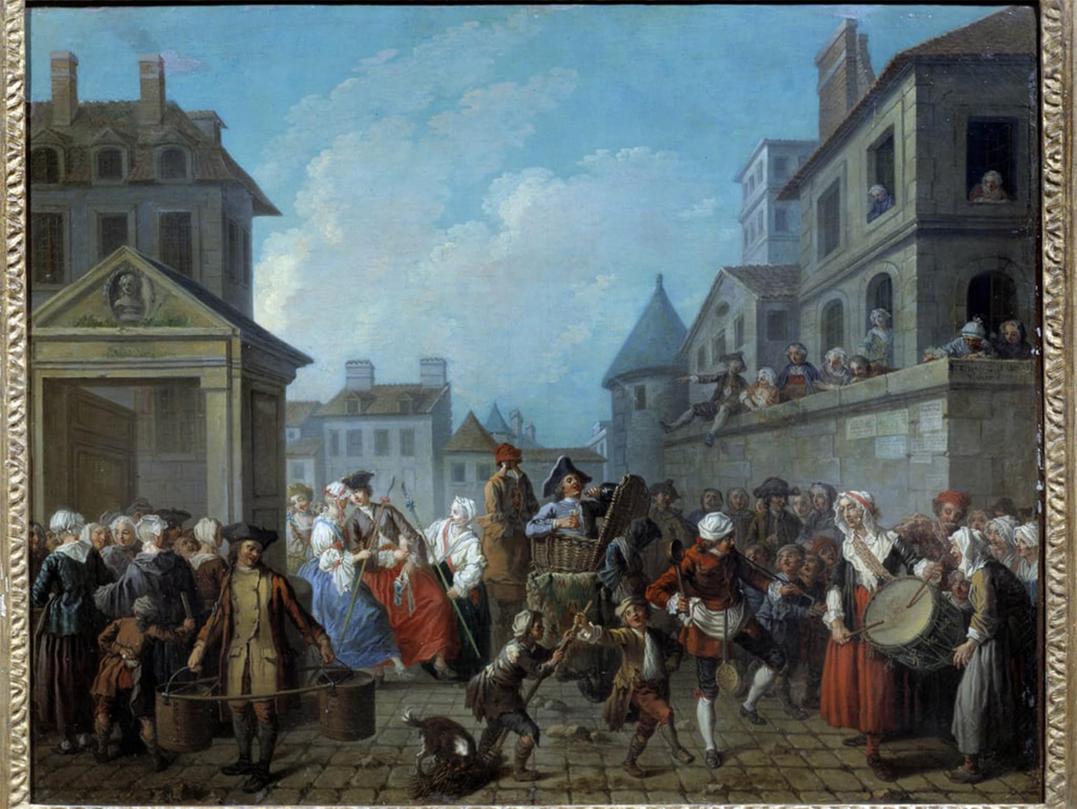 ARTXLXXBN Famous Painting Canvas Artwork Graffiti Print Carnival in the Streets of Paris Painting by Étienne Jeaurat Portrait Canvas Image for Home Decor 60x90cm