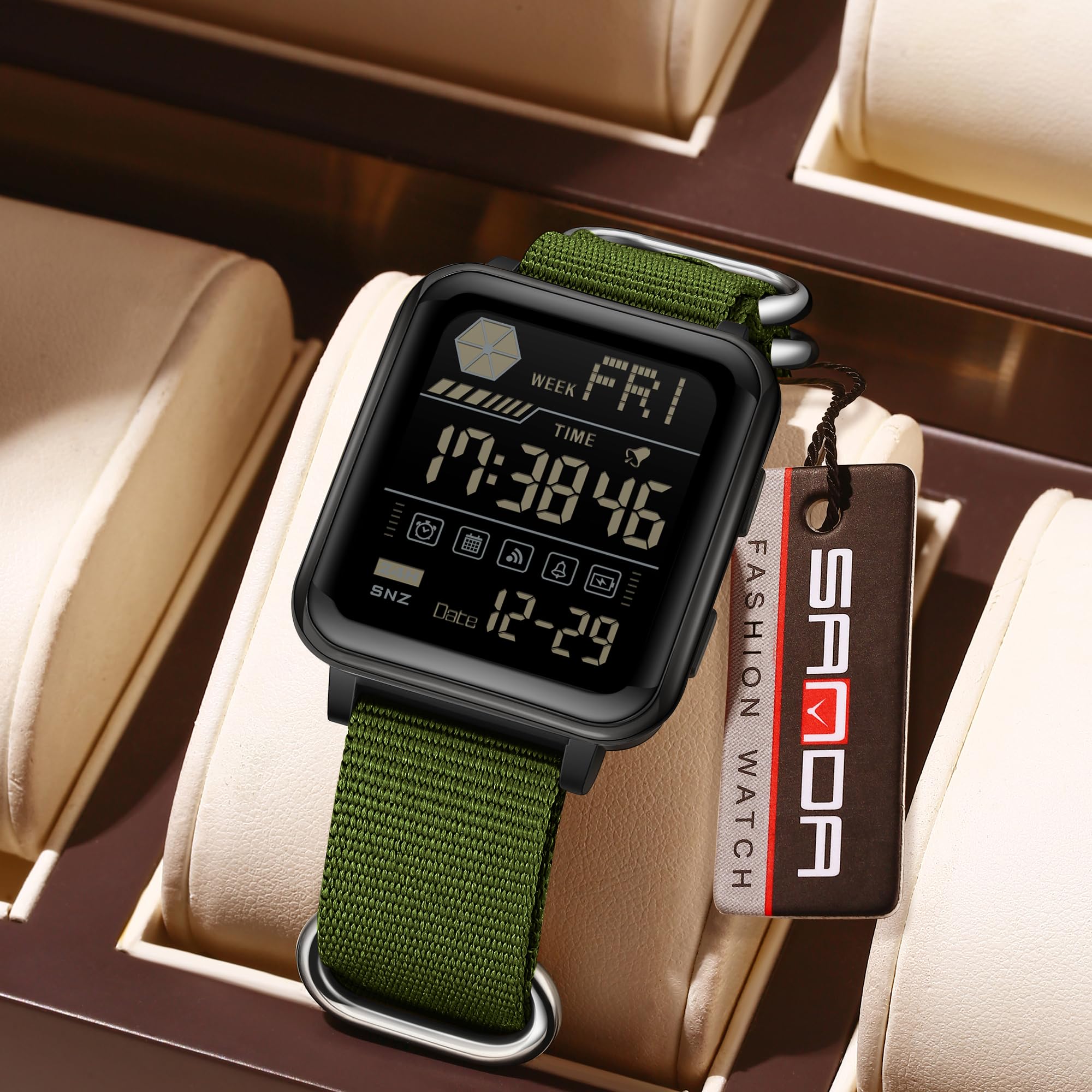 Gosasa Orologio digitale unisex con cinturino in nylon, orologio quadrato a
