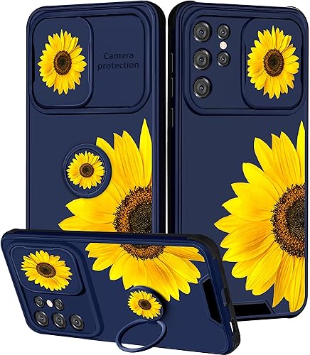 Miniatura 1 de Goocrux Funda 2 en 1 para Samsung Galaxy S21 Ultra con diseño floral de girasol para mujeres y niñas, diseño femenino de flores con cubierta