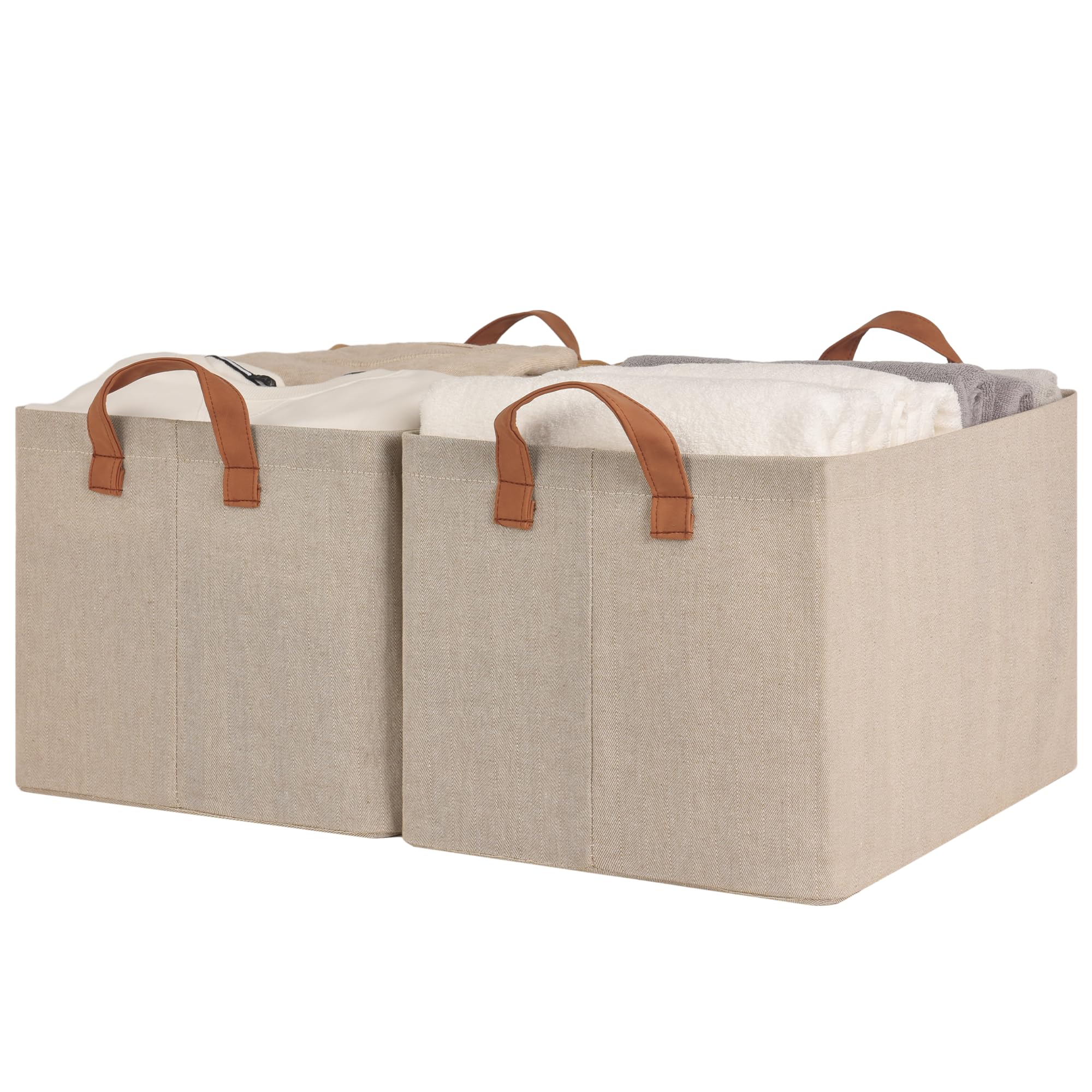 StorageWorks Storage Bins, Fabric Storage Bins for Shelves, Large Storage Baskets with Metal Frame, Closet Baskets and Bins with Handles, Brown and Beige, 2-Pack SIMILAR TO LOT PHOTO
