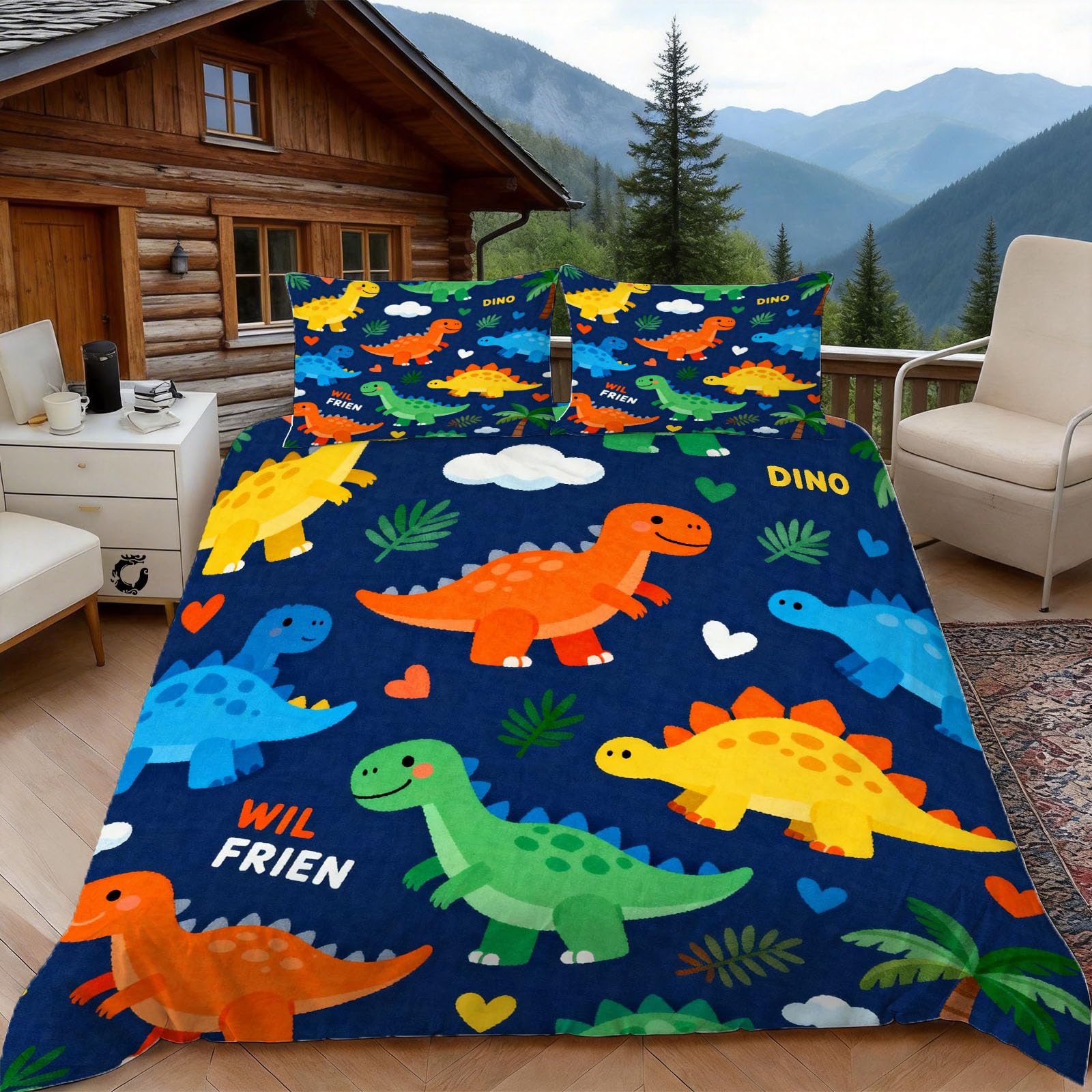 3D Double Duvet Set 3D Printed Dinosaur Bedding, Childrens Soft Microfibre Duvet Cover Sets Quilt Cover and Pillow Set with Zipper 3 Pcs