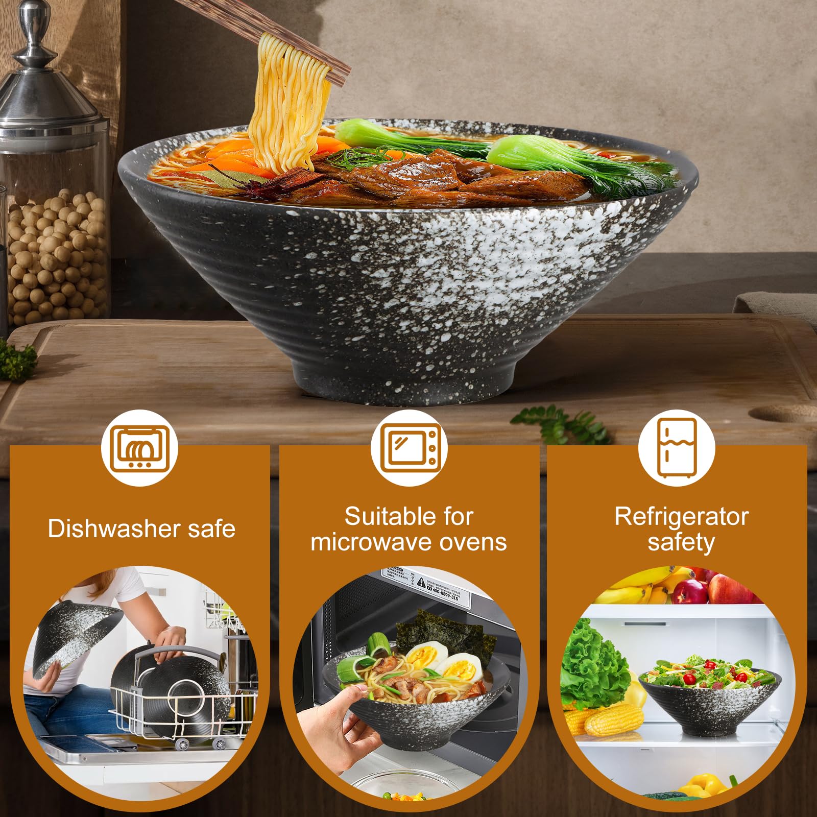 Ramen Schüssel Set 2-tlg 1000ml - Keramik Suppenschalen Mit Löffel & Stäbchen