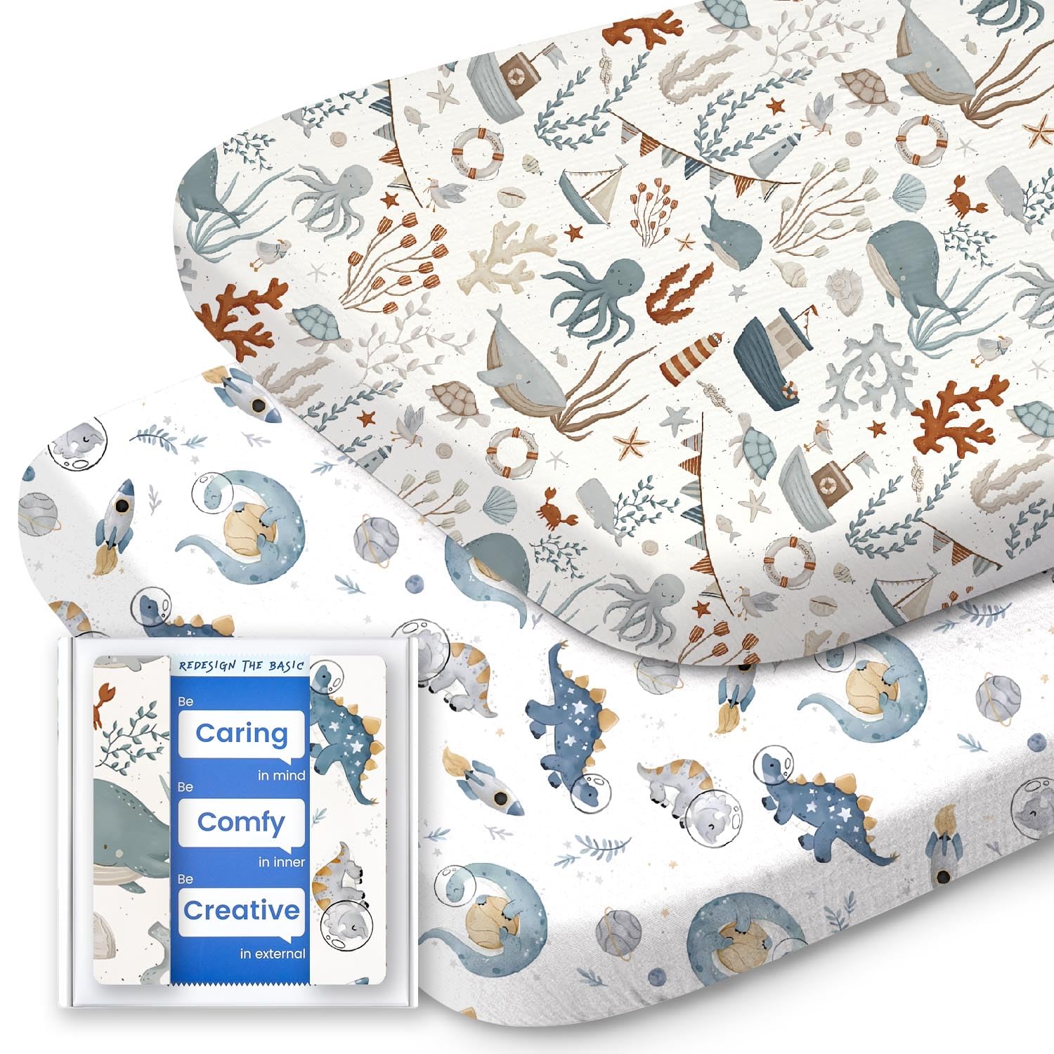 Bassinet Sheets for Baby Boy Girl, TotBasic Buttery Soft Universal Bassinet Fitted Sheet, Compatible with Halo, Mika Micky, Baby Delight, Dream On Me, Maxi COSI and More Bassinet Mattress(Dino&amp;Whale)