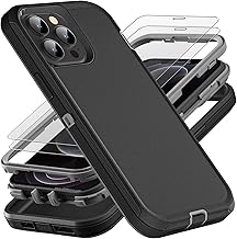 for iPhone 12 Pro Max Case, Military Grade 3 in 1 Heavy Duty Shockproof/Drop Proof/Dust Proof Case with 2Pcs Tempered Glass Screen Protector (Black/Grey)
