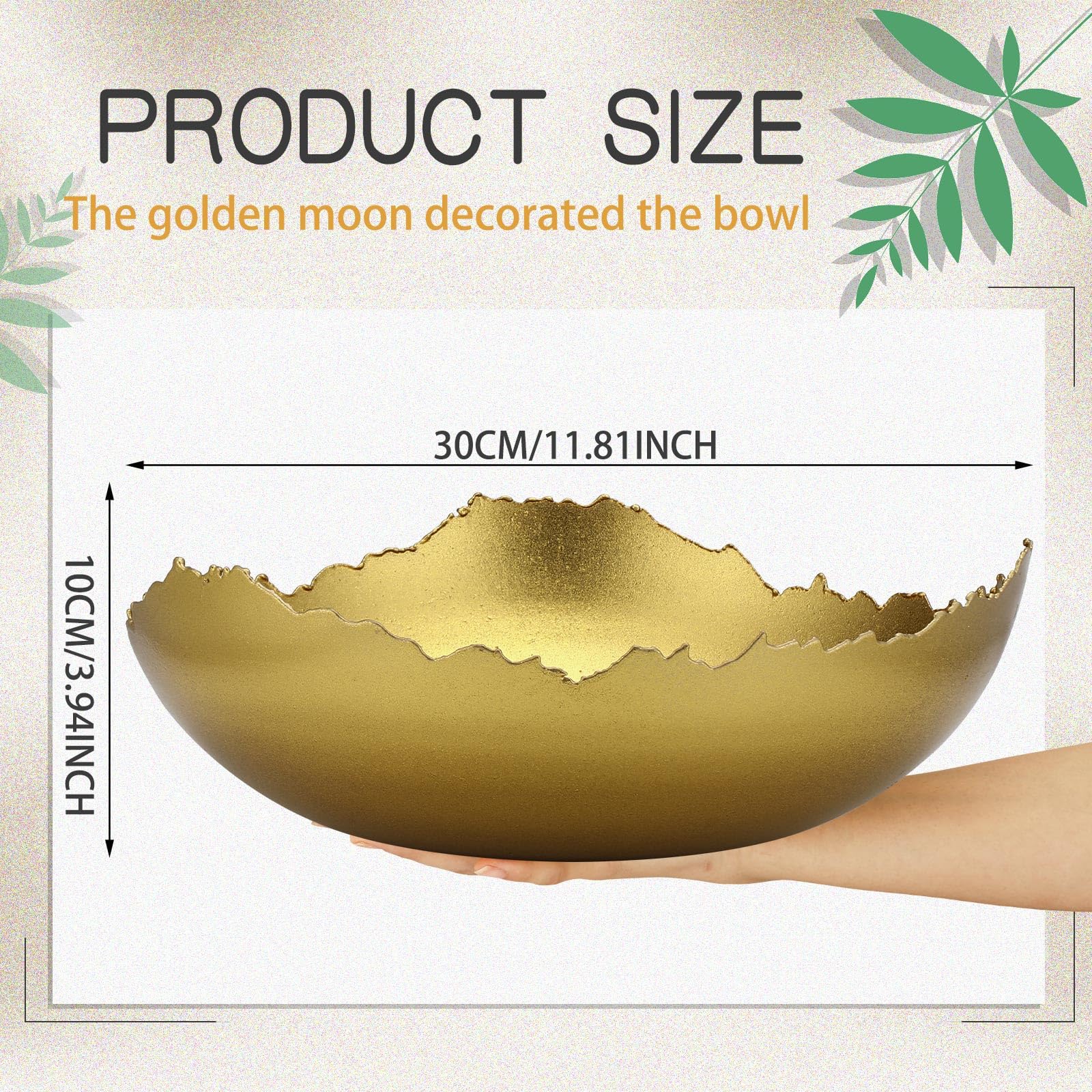 SiliFine 12'' Gold Decorative Bowl for Table Golden Metal Centerpiece Asymmetrical Torn Texture Serving Bowl With Sculpted Edges for Antique Decoration Key Candy Fruit Tray Home Decorations