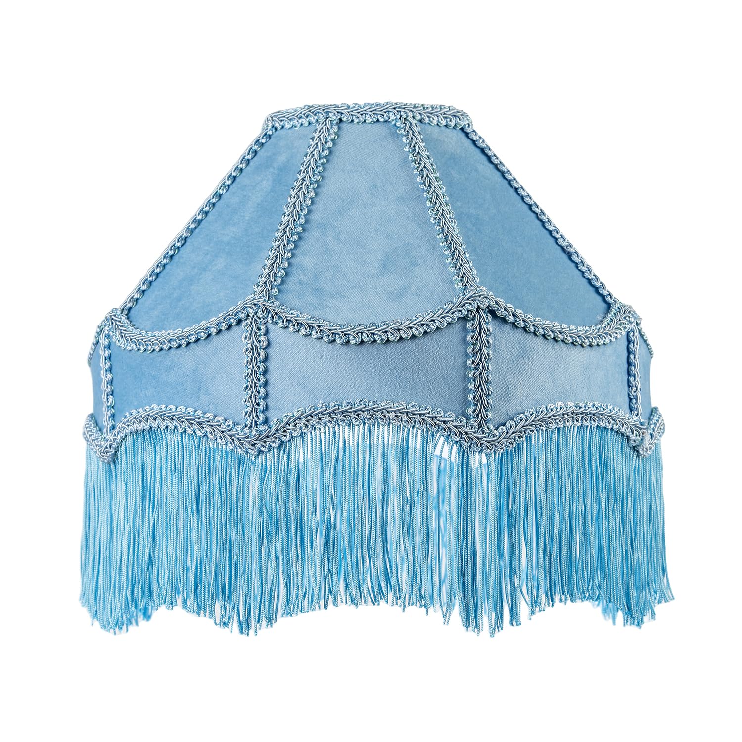 Handmade Victorian Empire Pendant Lamp Shade in Sky Blue Velvet with Embroidered Trims and Tassels | 30cm x 19cm | for Pendant Floor or Table Lamp by Happy Homewares