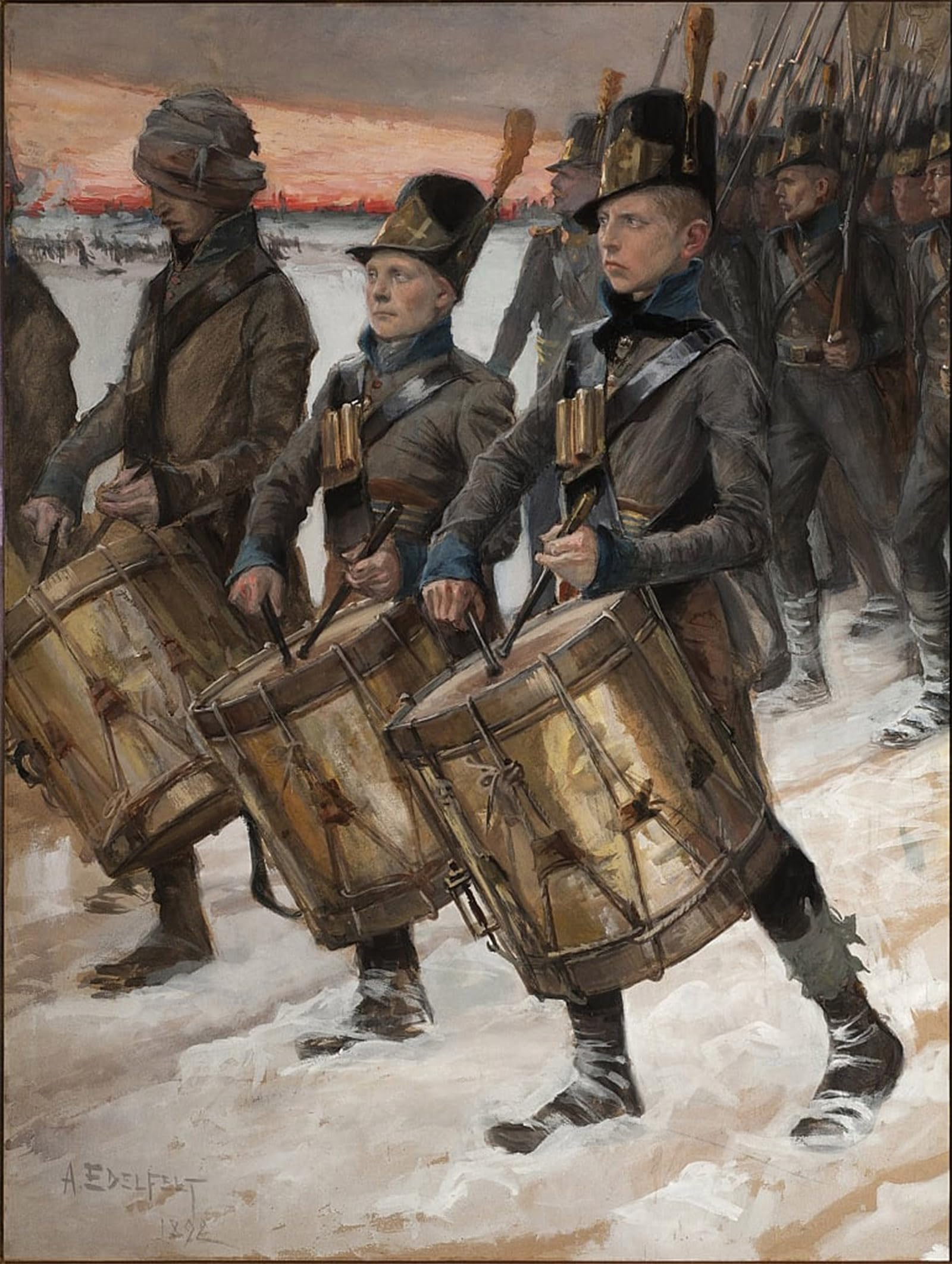 RZHRHJES Famous Painting Poster Art Canvas Print Retro Picture March of the Pori Regiment by Albert Gustaf Aristides Edelfelt Poster Wall Art for Office Decor 60x90cm