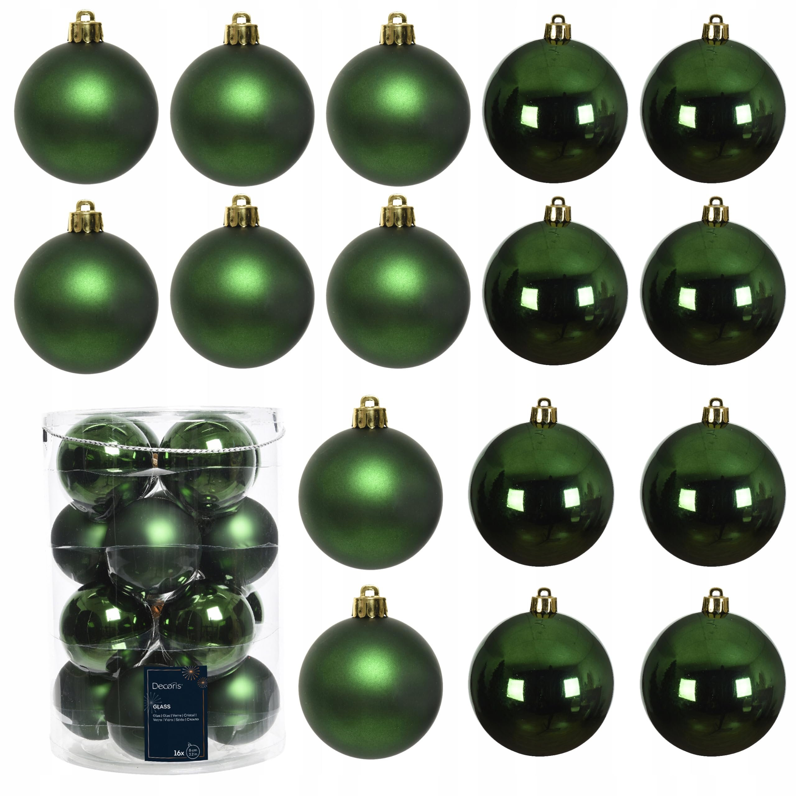 16er-Set Christbaumkugeln Grün Glas 8cm, Matt & Glänzend, Hochwertige Weihnachts-Deko