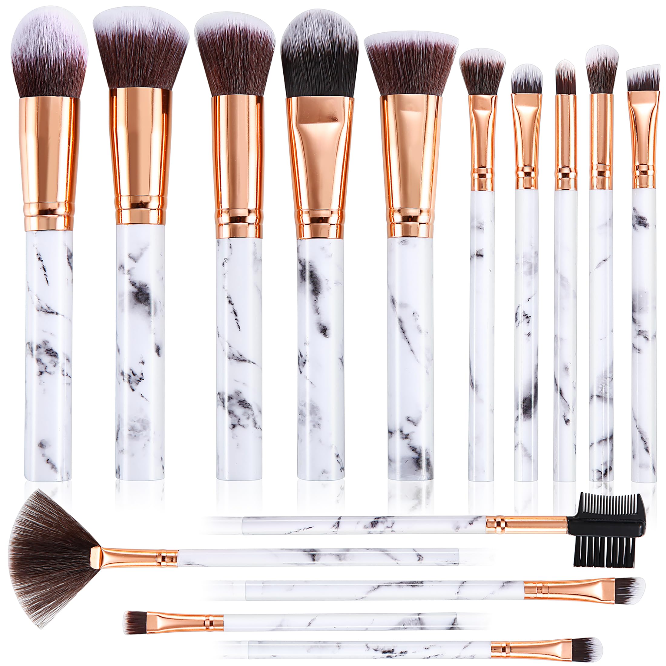 Makeup Brushes DUAIU 15PCS White Marble Makeup Brush Set Professional Premium Synthetic Make Up Brushes for Foundation, Powder, Blush, Contour, Concealers (15 Count (Pack of 1))