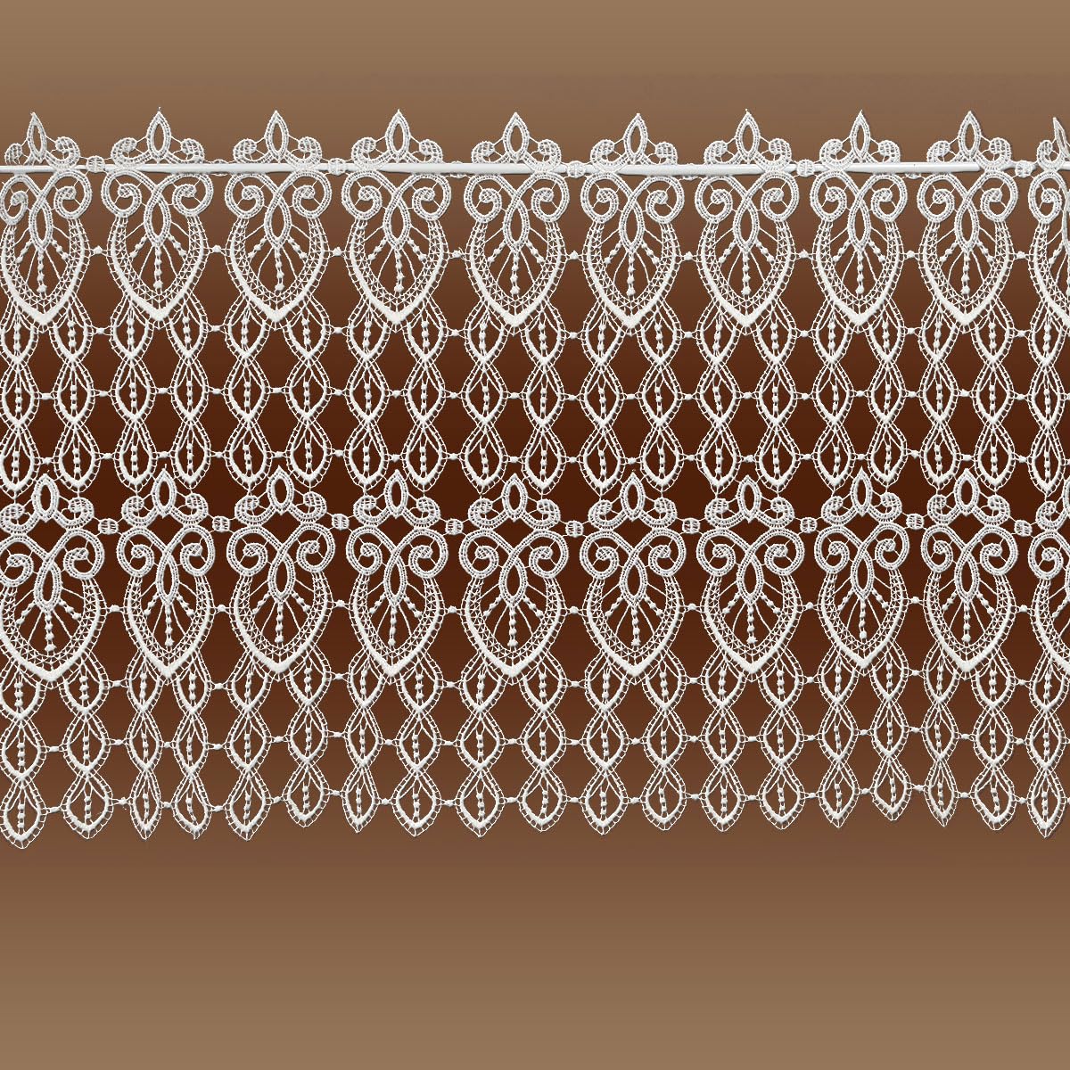Scheibengardine Olivia Vogtländische Spitze ecrú | Landhaus-Kurzgardine mit Ornamenten | Klassisches Stickerei-Panneaux | Rustikale Spitzengardine für Küche und Wohnzimmer Höhe x Breite 49 x 76 cm