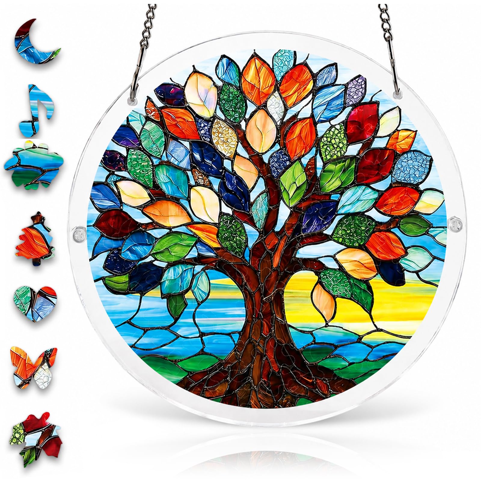Acrylic Jigsaw Puzzle Suncatcher, Sun Catchers for Windows (Colorful Tree)