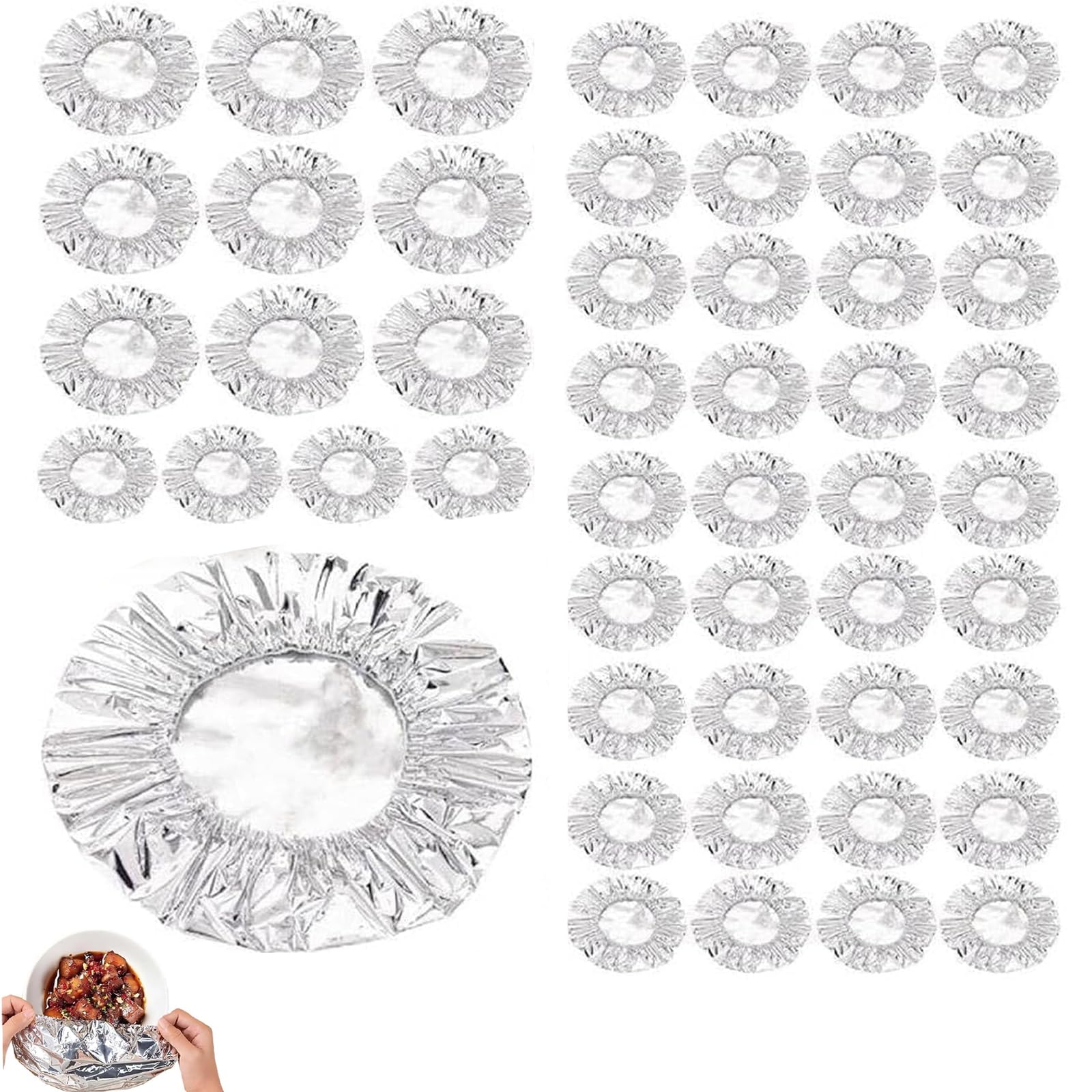 50 Pcs Aluminium Foil Covers for Food, Reusable Elastic Bowl Covers