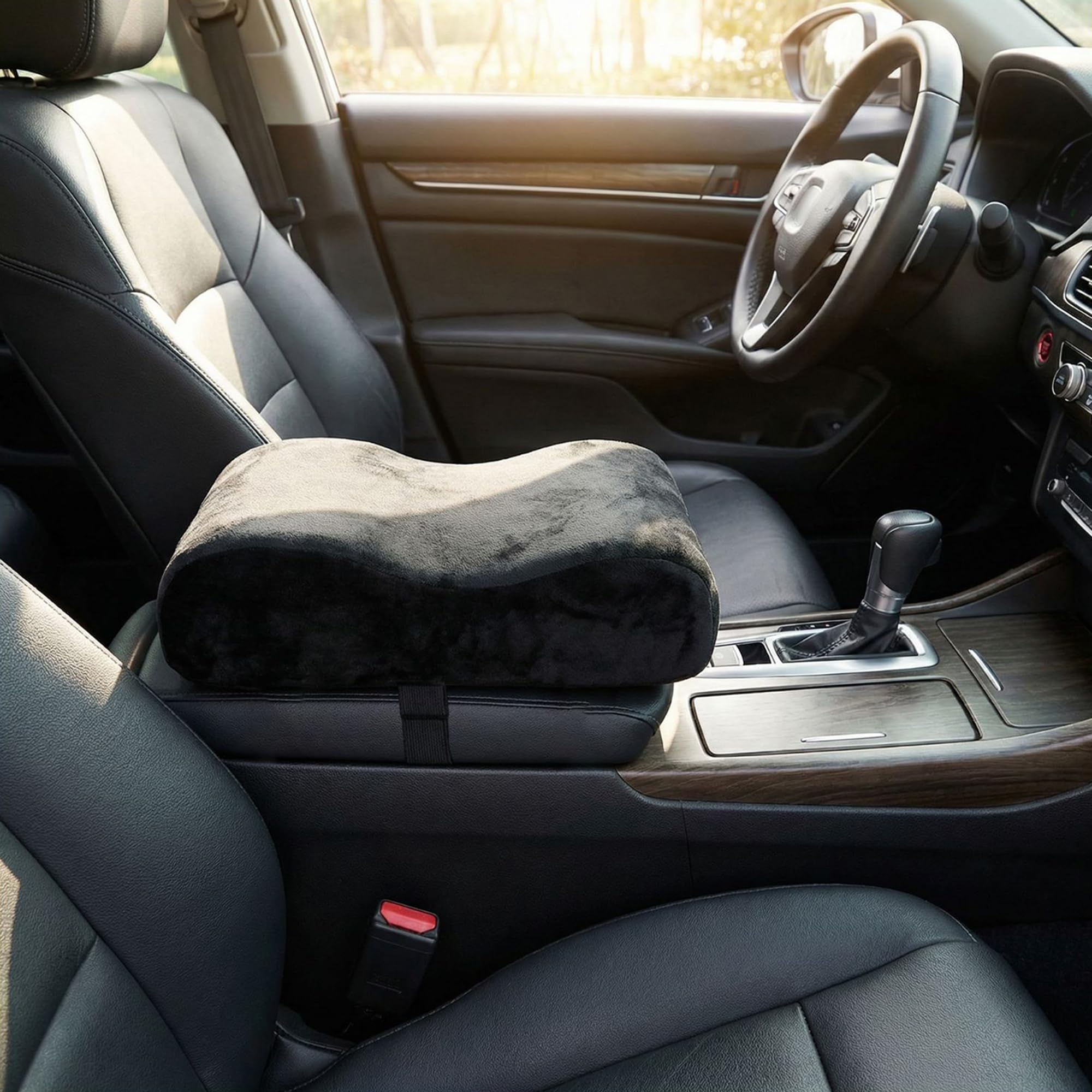 KINGSWAY® Car Accessories Centre Console Armrest Cushion Pillow Pad, Long Drive Travel Comfort Memory Foam Car Cushion in Black, Super Soft and Super Comfort Plain Design, Pack of 1-image-12