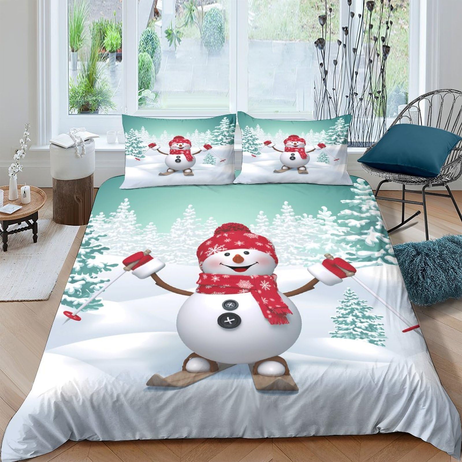 Ctjqhvkz Style-2 3D Printed Snowman Forest Fitted Sheet Microfiber Soft Breathable Christmas Tree Bed Cover For Bedroom Dorm Decor Single（135X200cm）