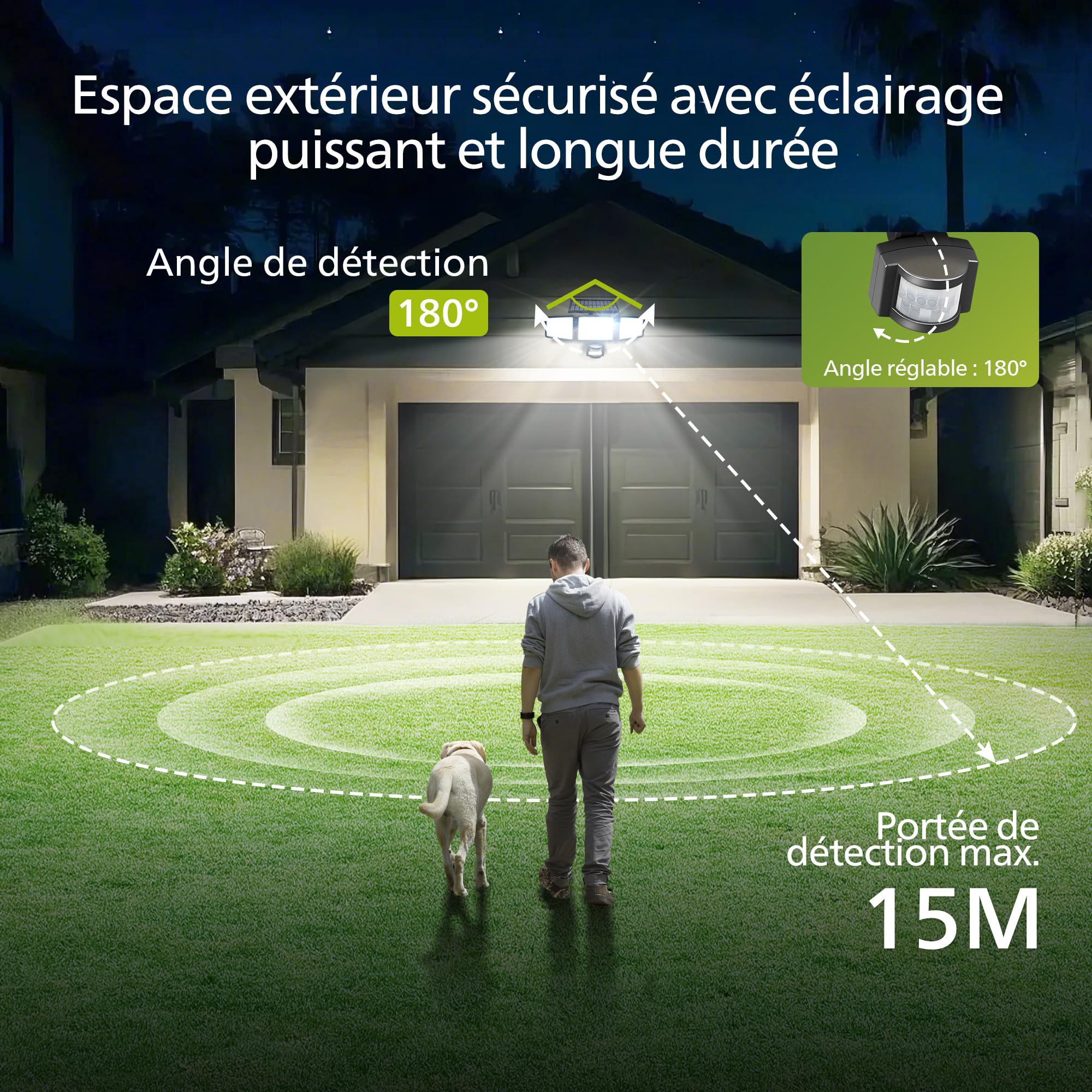 Philips Lampada di Sicurezza a Energia Solare per Esterno, 302 LED, 1200 lm, Faretto da Parete Impermeabile a Energia Solare con Sensore di Movimento PIR, 3 Teste, IP65 Impermeabile, 3 Modalità (2)