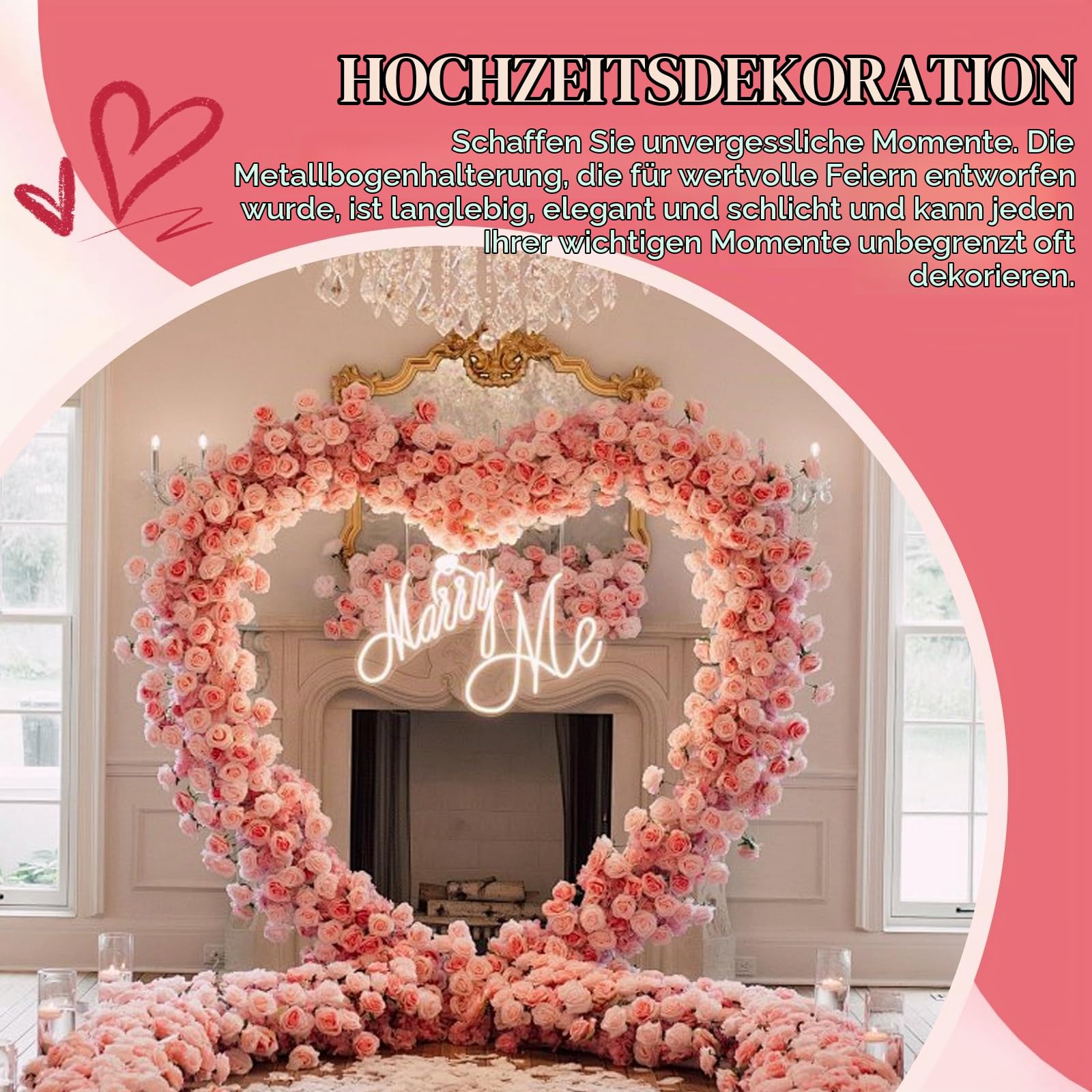 2m x 2m Herzballonbogen aus Metall mit Stand, Liebesherz Ballonbogen Set für Hochzeiten, Babyparty, Geburtstag, Jubiläum - Herzförmiger Dekorationsbogen mit robustem Ständer