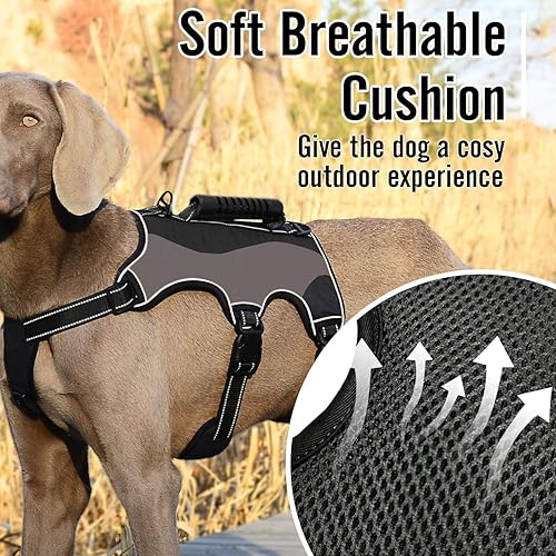 Miniatura 9 de Arnés para perro a prueba de escapes, chaleco reflectante ajustable sin tirones con asa de elevación y clip para correa, arnés de cuerpo completo