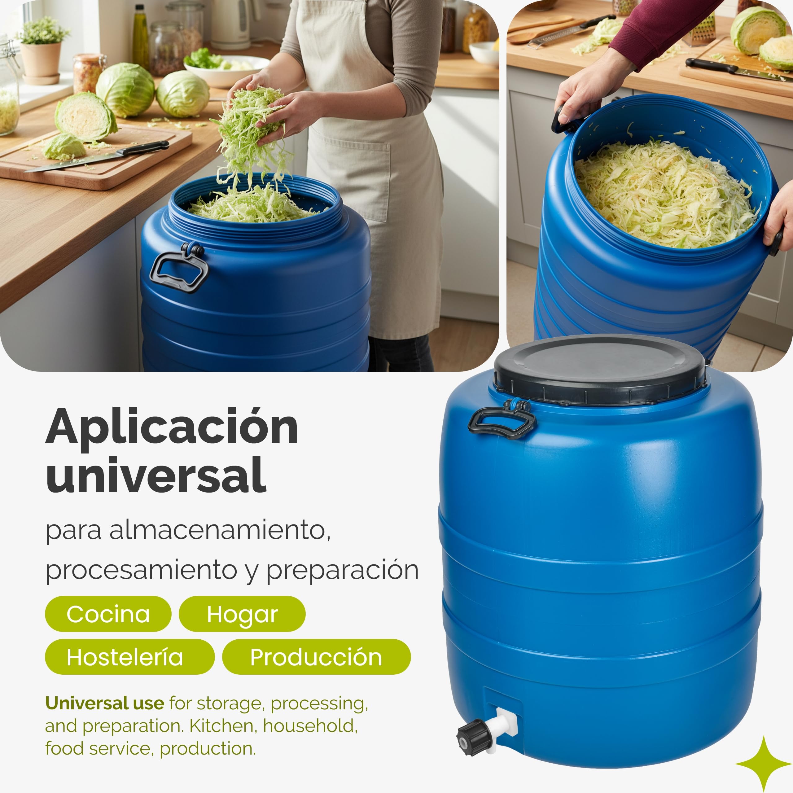 Garronda 120 L con Grifo Bidon Agua Barril de Plástico HDPE con Grifo como Contenedor y Deposito Agua y Alimentos para Almacenamiento, Fermentación y Recogida de Lluvia GD-0186 Azul