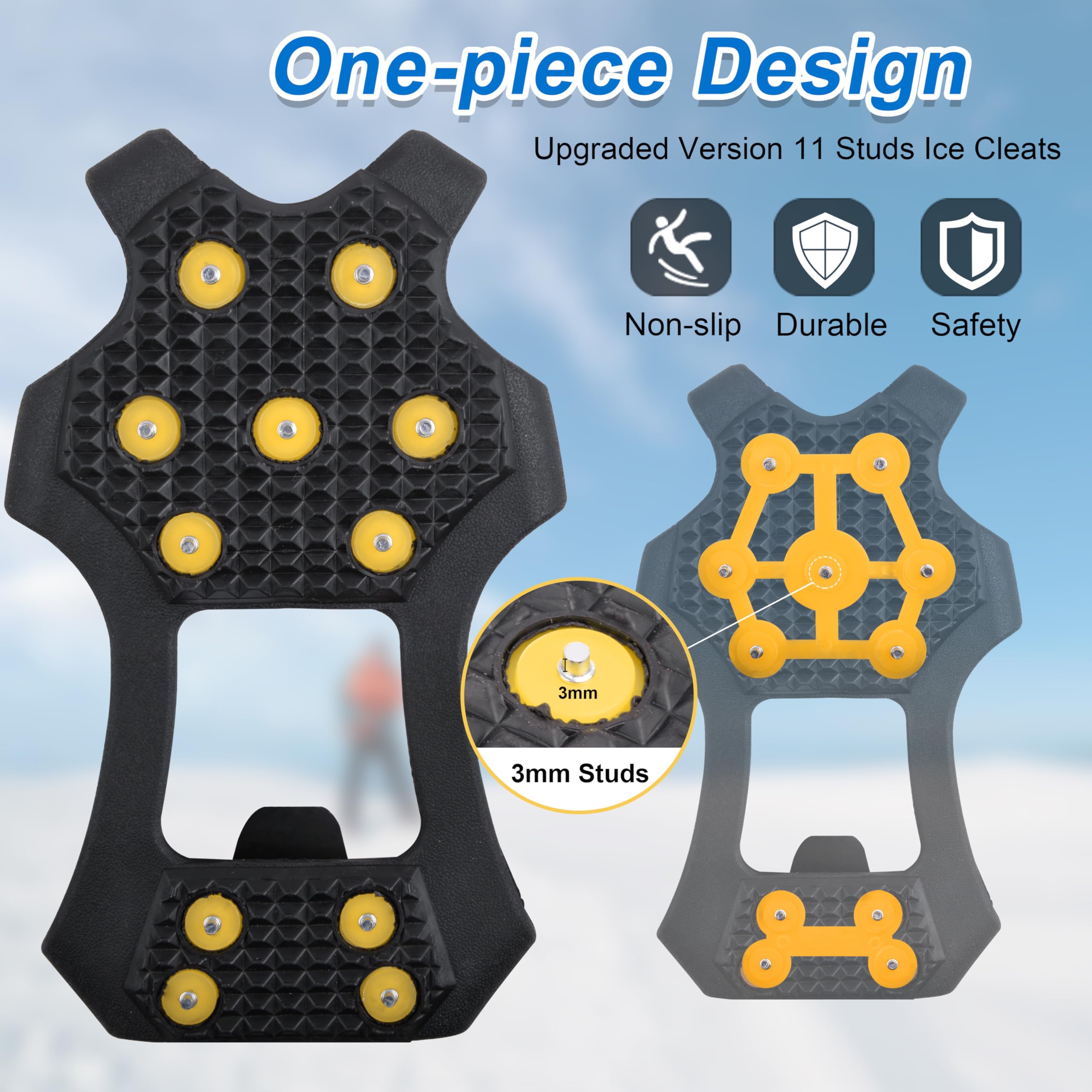 Ice Snow Traction Cleats Steigeisen, 11-Nieten Walk Traction Cleats Steigeisen für Gehen auf Schnee und Eisschuhe und Stiefel Slip-on Stretch Schuhe für Männer Frauen