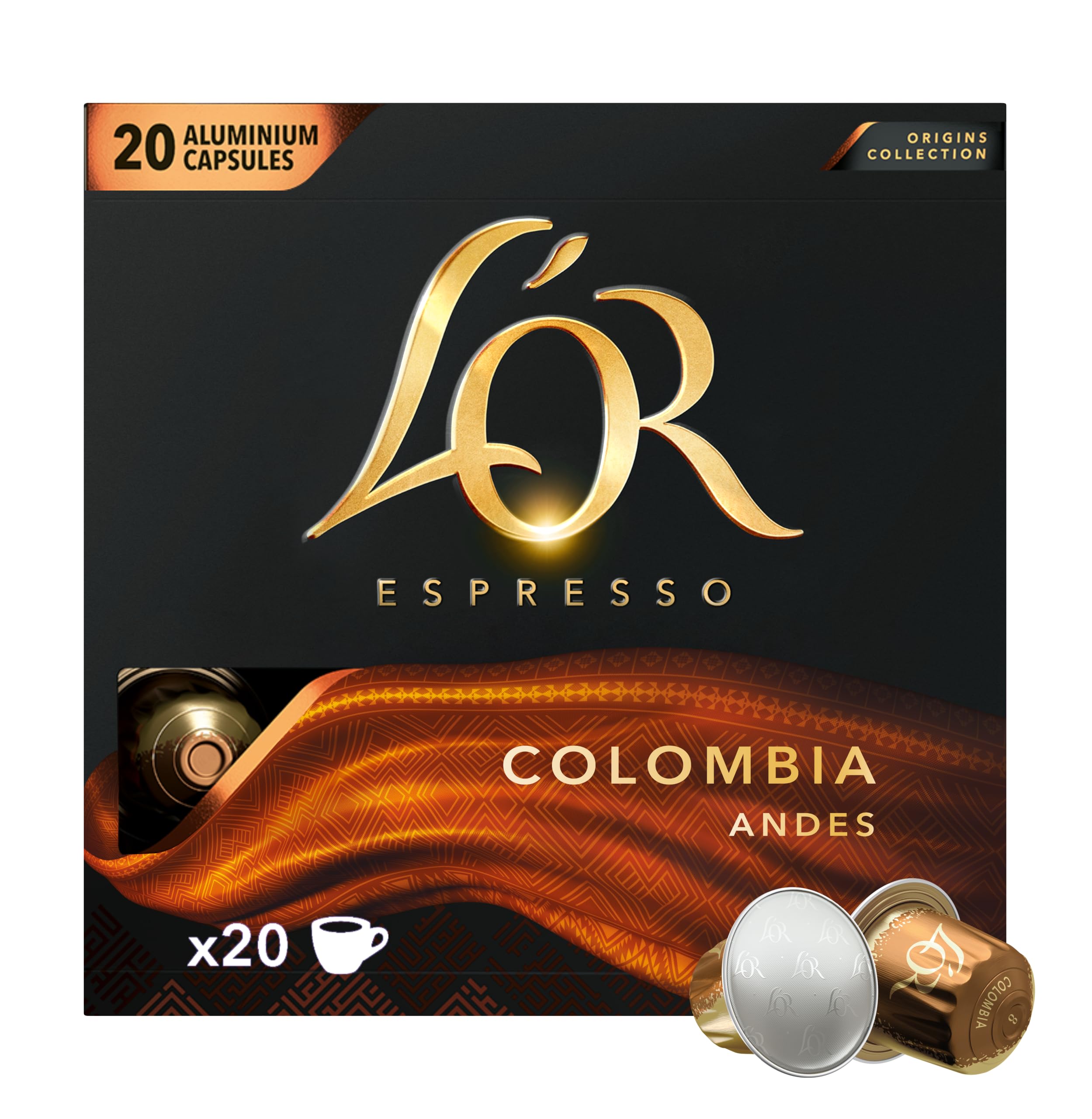 L'OR Espresso Coffee Colombia Intensity 8 Aluminium Capsules - 1 Pack of 20 Pods
