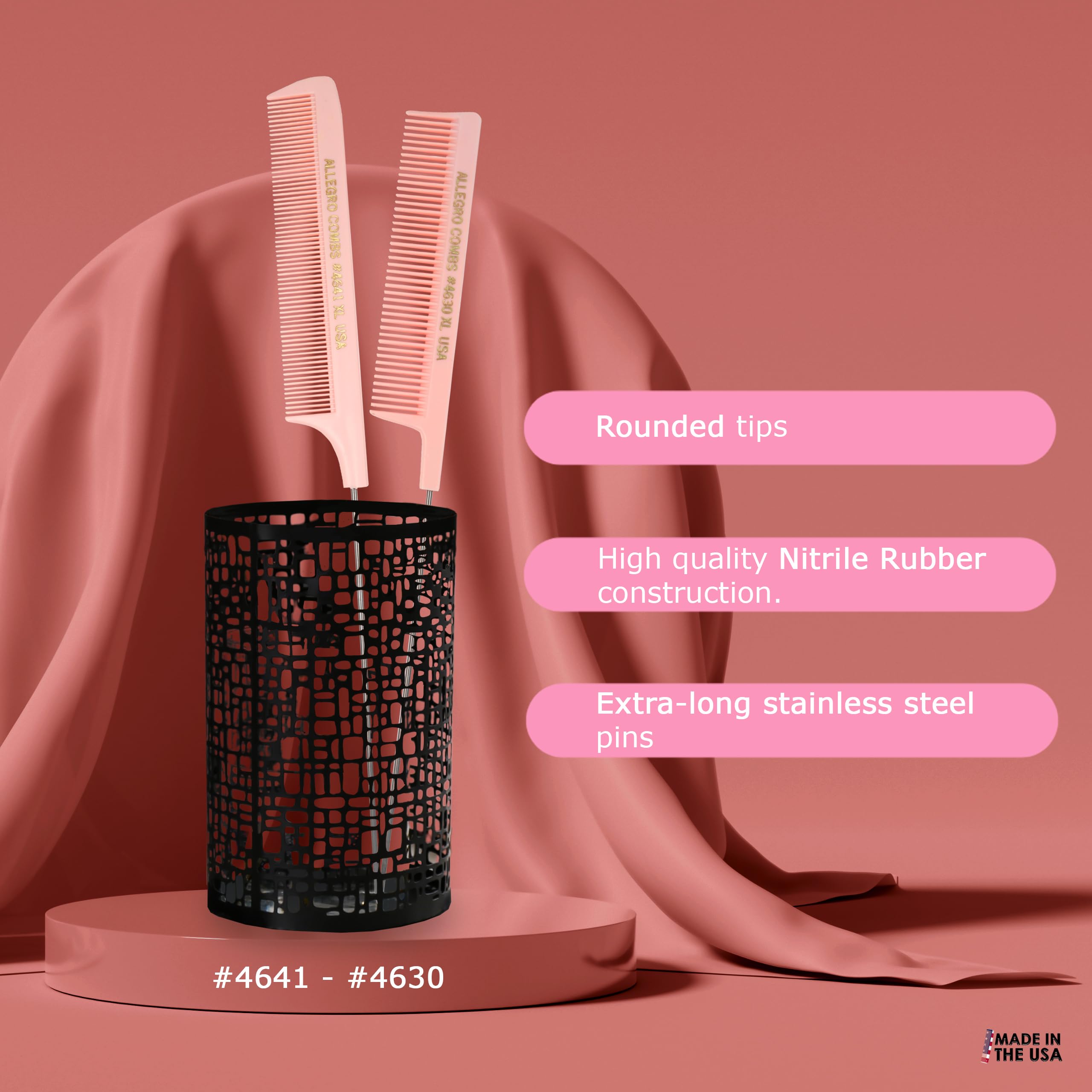 Allegro Combs XL Rattenschwanzkämme Pintail Trennkämme Metallschwanztrennkämme Aluminium Stichkämme Zopfstich Kämme 2 Stück (Rosa)
