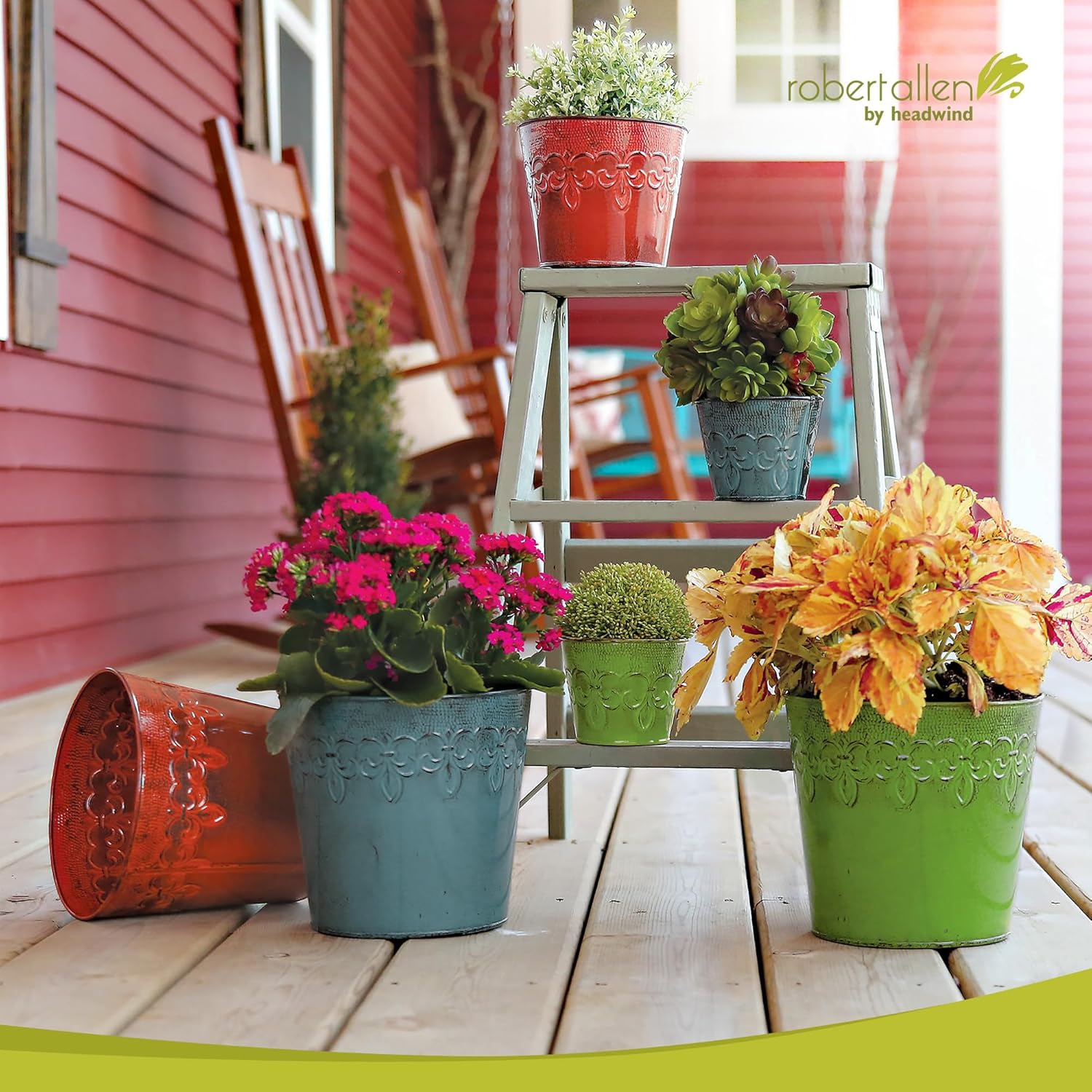 Headwind Fleur‑de‑Lis Collection – 10" Tansy Green Decorative Embossed Plant Pots with Classic French Pattern with Drainage – Lightweight, Durable Indoor & Outdoor Flower Pots Use by Robert Allen