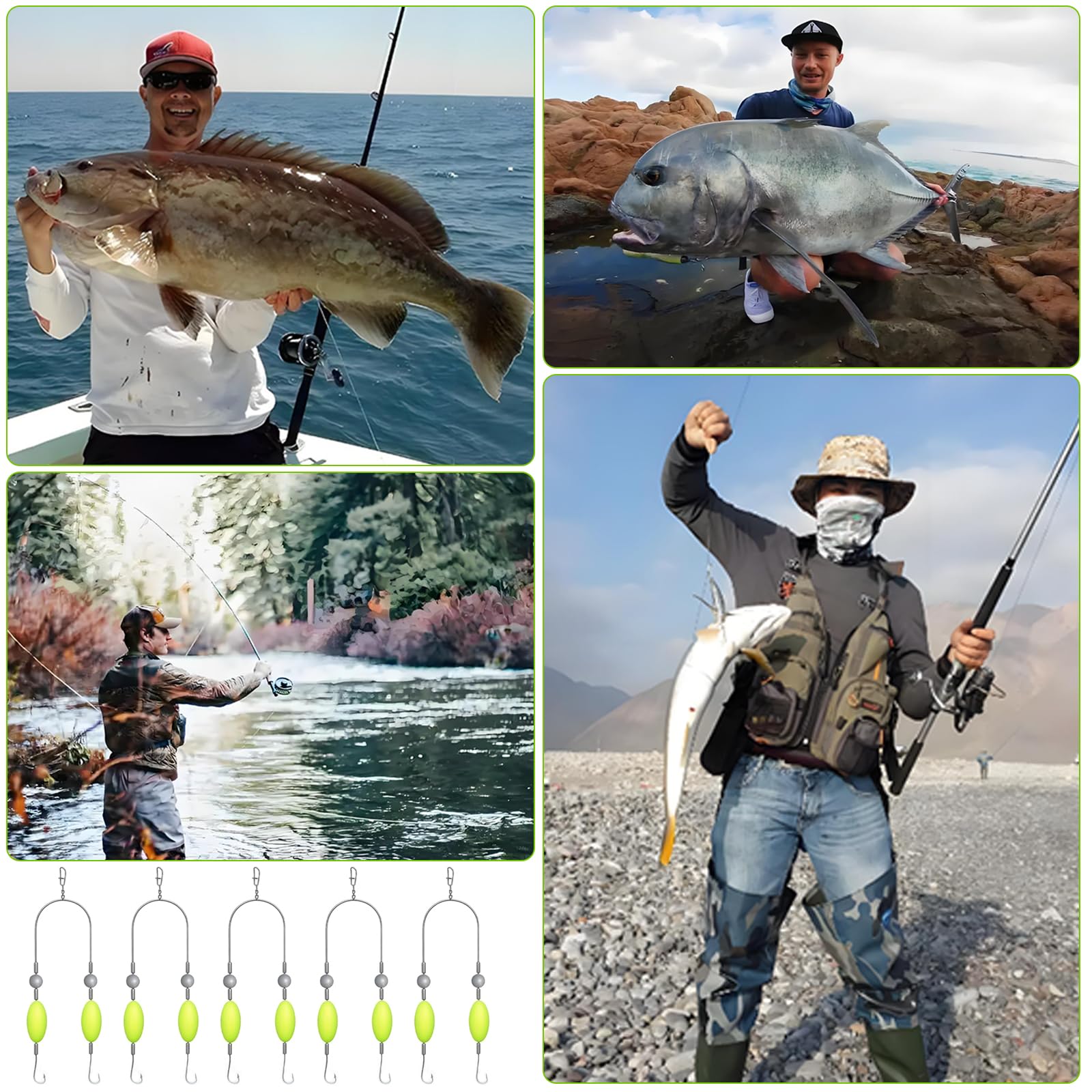 5 Pezzi Double Hook Reverse Bottom Rig, Ami da Pesca, Set di ami da pesca anti-impigliamento 6, 8, 10, Pesca Accessori, Attrezzatura da Pesca, Gancio Split Resistente ai Ganci