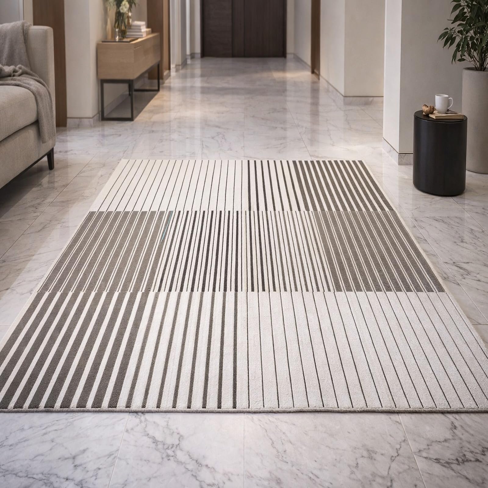 Tapis moderne géométrique gris pour une salle à manger accueillante 100x200