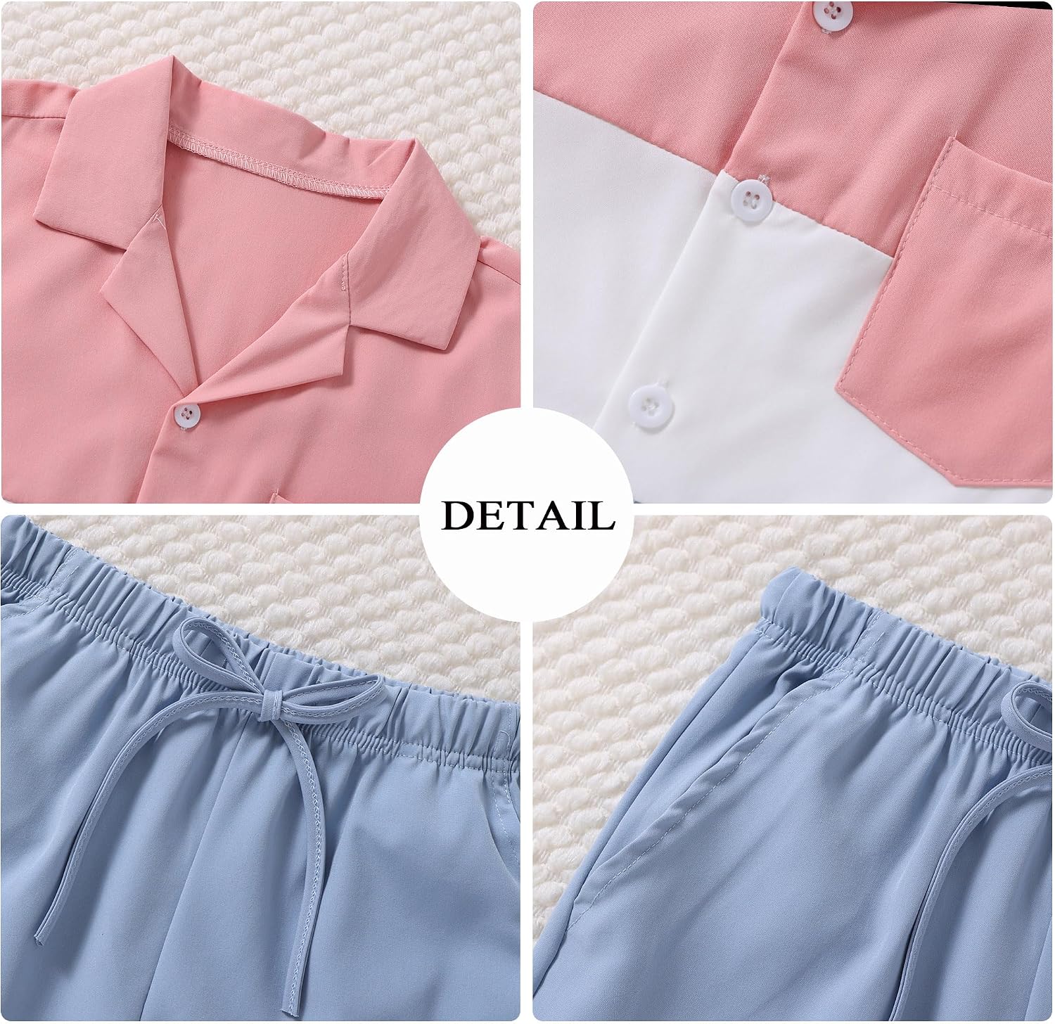 Boys 2 Piece Short Set Color Block Button Down Shirt and Shorts Vacation Clothes Outfit for Kids 7-14 Years