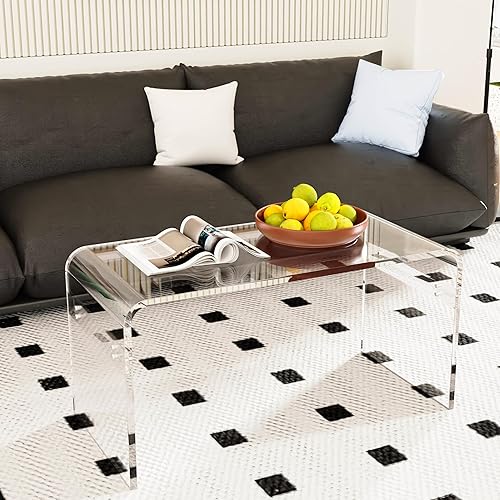 Mesa auxiliar rectangular de acrílico transparente de 32 pulgadas para sala de estar, mesa baja de cascada transparente de mediados de siglo, mesa