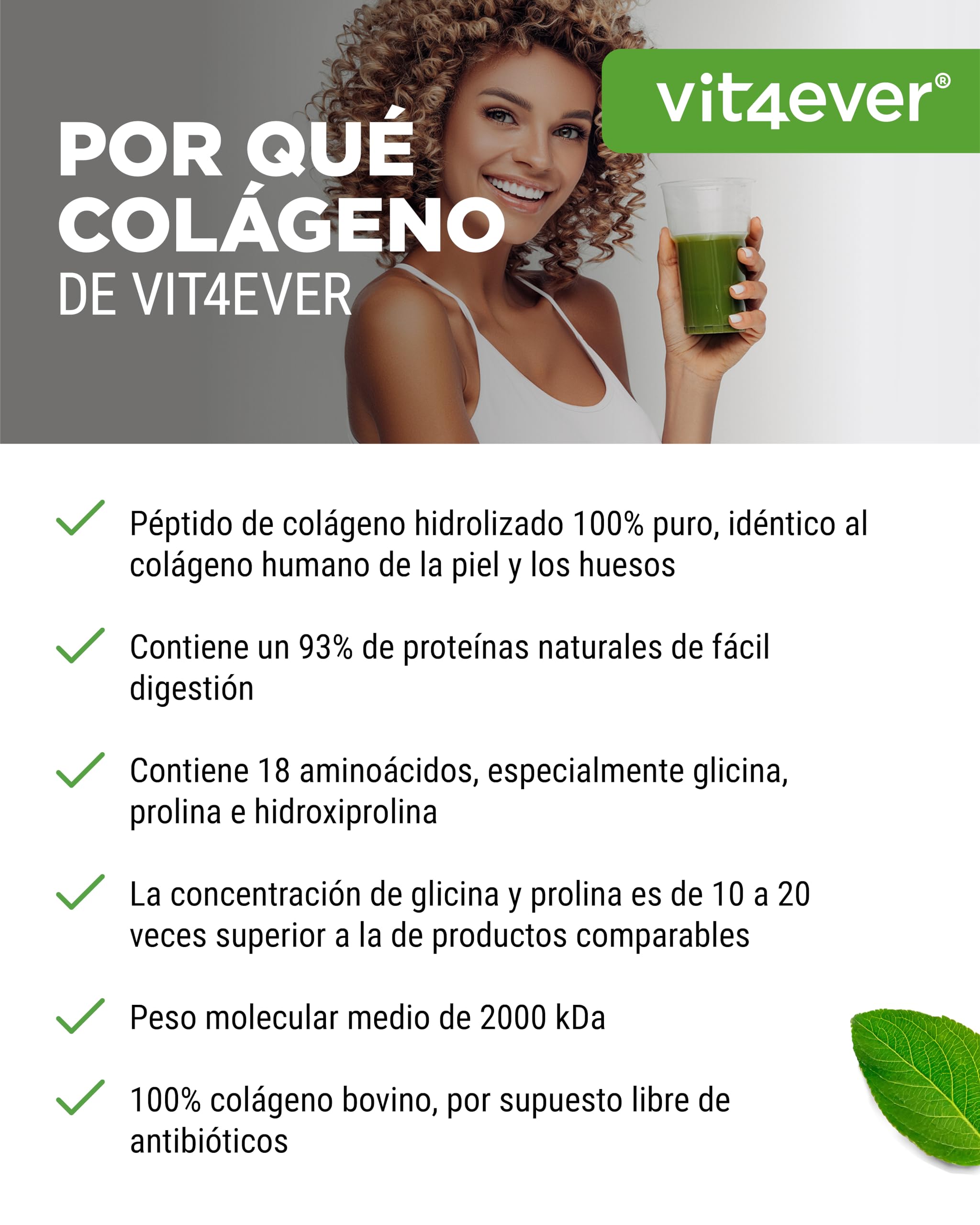 Colágeno en Polvo 1000 g - 100% Péptidos hidrolizados de Colágeno Bioactivo - Tipo 1 y 3 - Sabor neutro - Sin aditivos
