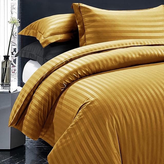 MOONLIGHT20015 King Size Duvet Set - Ochre Stripes Soft Bedding Duvet Cover King Size Duvet Cover set with 2 Pillowcases