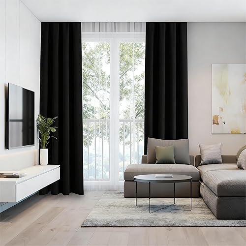 Miniatura 4 de Juego de 2 paneles de cortinas opacas negras de 84 pulgadas de largo, cortinas opacas para dormitorio de 84 pulgadas de largo, bolsillo para