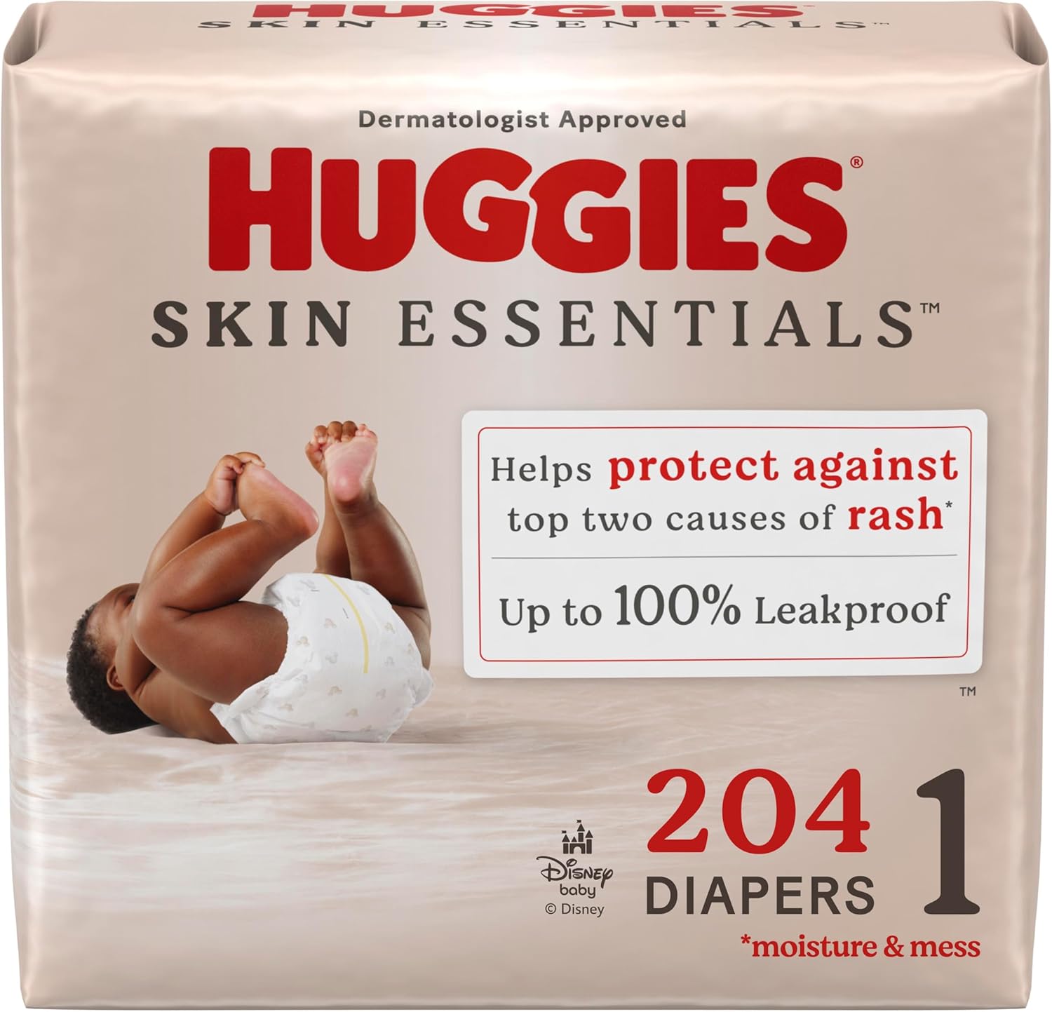 Huggies Size 1 Diapers, Skin Essentials Baby Diapers, Size 1 (8-14 lbs), 204 Count (3 Packs of 68), Packaging May Vary Size 1 204