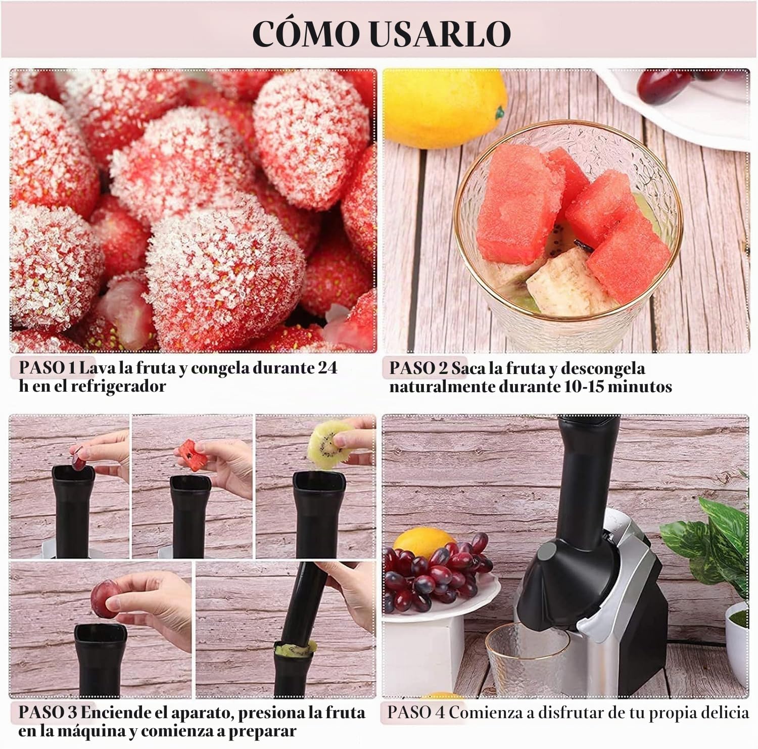 Máquina de Helado Casera - Máquina de Postres Congelados Saludables para Servir Suave, Sorbete, Sorbete de Frutas y Helado de Frutas para Rápido