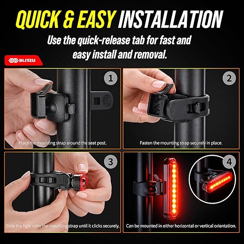 Miniatura 6 de BLITZU Paquete de 2 luces traseras de bicicleta recargables USB-C, accesorios brillantes para bicicleta trasera de ciclismo, accesorios para