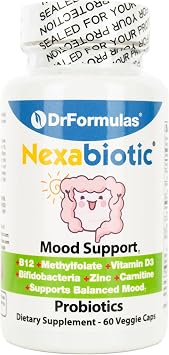 DrFormulas Mood Boost Probiotics for Stress and Calm, Methylfolate for Kids, Women, Men | Nexabiotic Supplement with Bifidobacterium and B-12, 60 Count