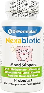 DrFormulas Mood Boost Probiotics for Stress and Calm, Methylfolate for Kids, Women, Men | Nexabiotic Supplement with Bifidobacterium and B-12, 60 Count