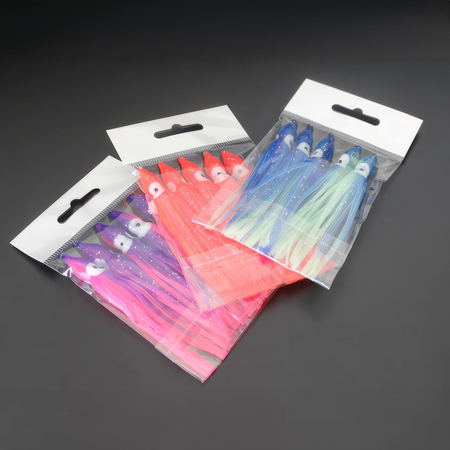 Luminous Octopus Squid Skirts Trolling Lures Soft Plastic Fishing Lures Set Saltwater Bait Lures Multicolored 2'' - 6''