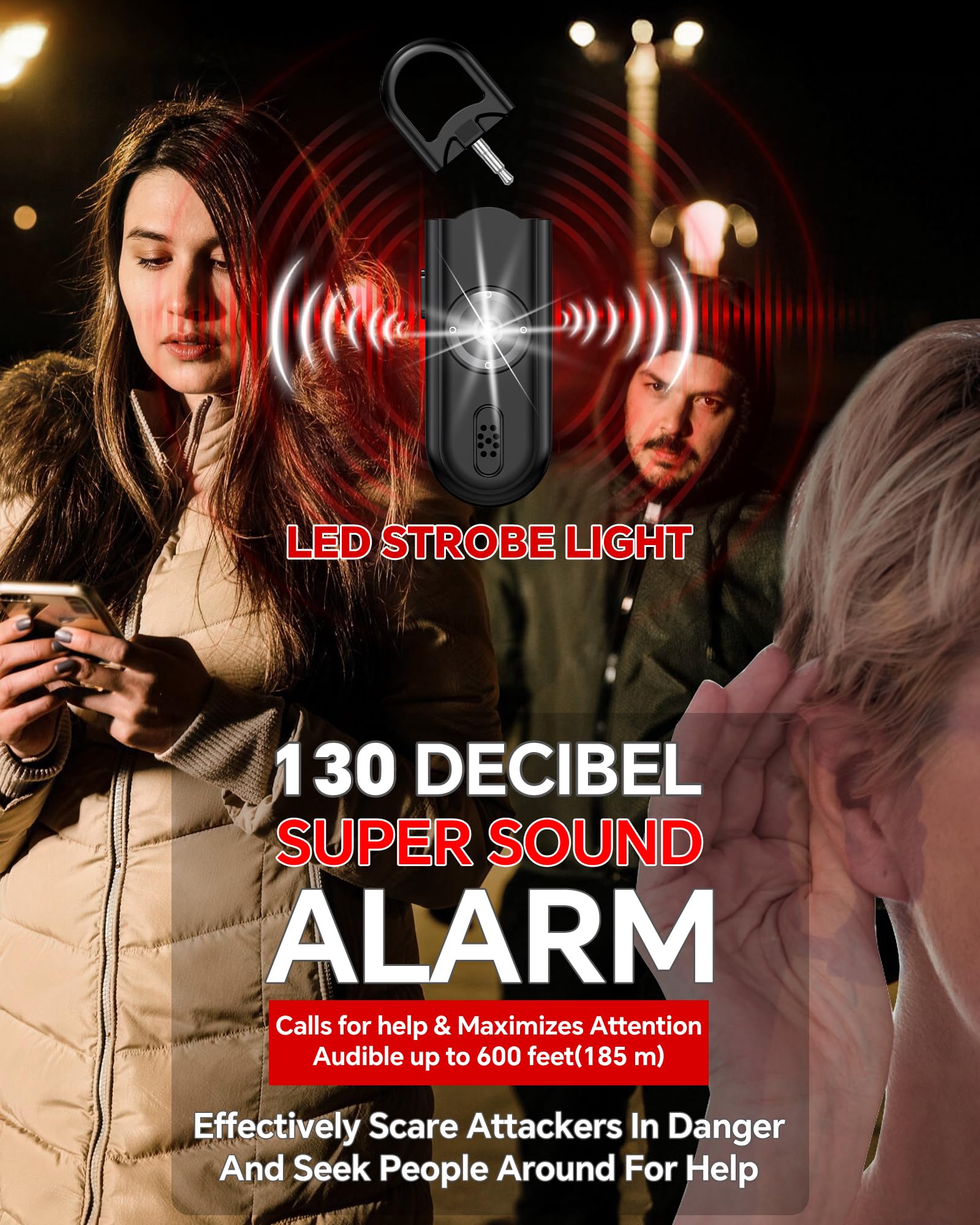 Safe Sound - Confezione da 2 allarmi personali da 130 dB, con sirena di emergenza, portachiavi con luce LED stroboscopica, sirena di sicurezza sonora personale, per donne, uomini, bambini, anziani