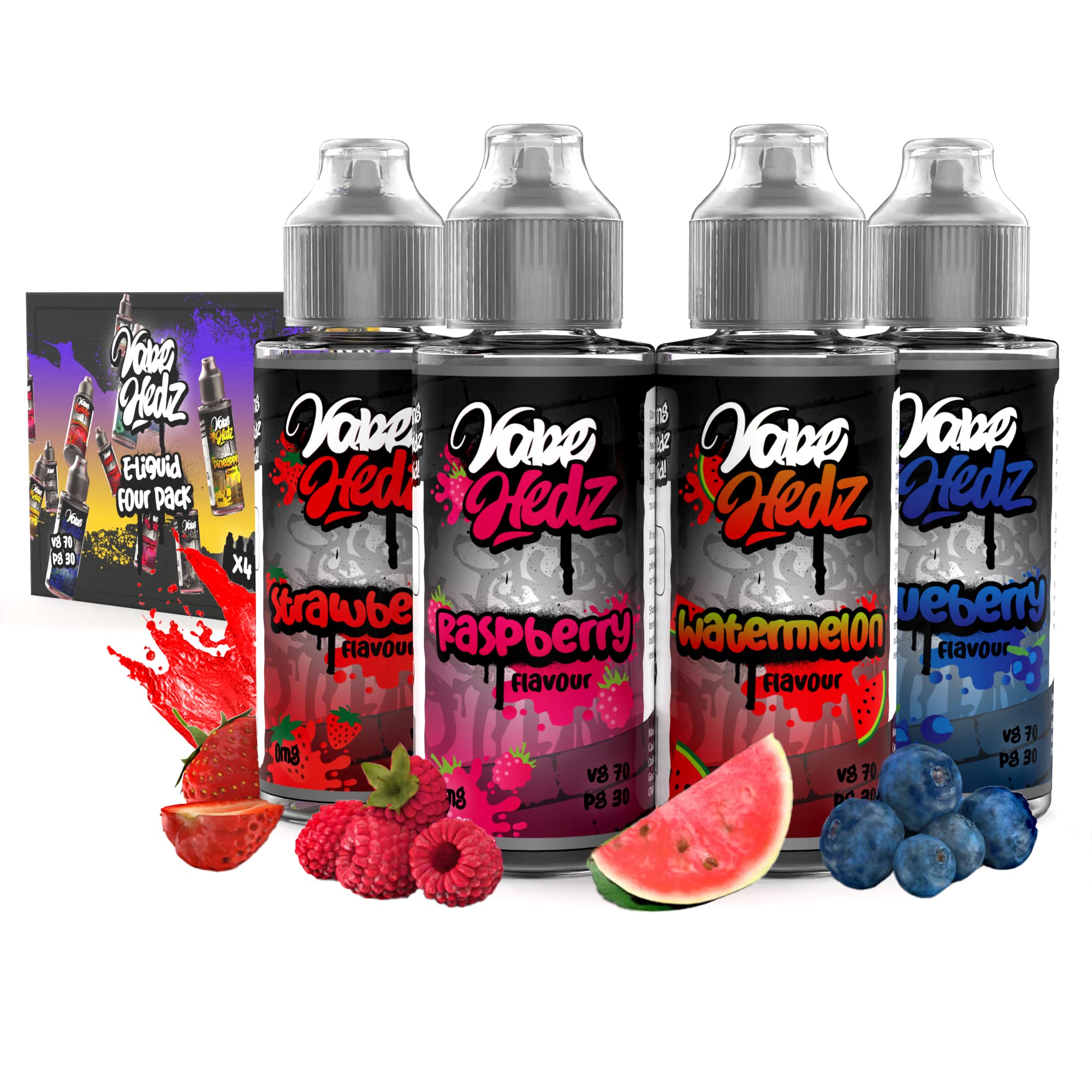 vape hedzVape Juice No Nicotine - Four Pack Fruit E Liquid - 100 ml E Juice - Vape Fluid 70/30 Ratio - Vape Kit Gift for Men and Women - 400 ml Short Fill E Cigarette Vape Liquid - No Tar Or Tobacco