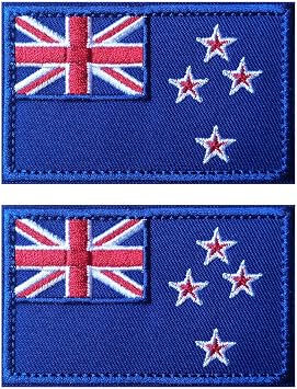 2 PCS AliPlus New Zealand Flag Patches Embroidered Tactical Military Morale Patch Applique Fastener Hook and LoopBlue Border