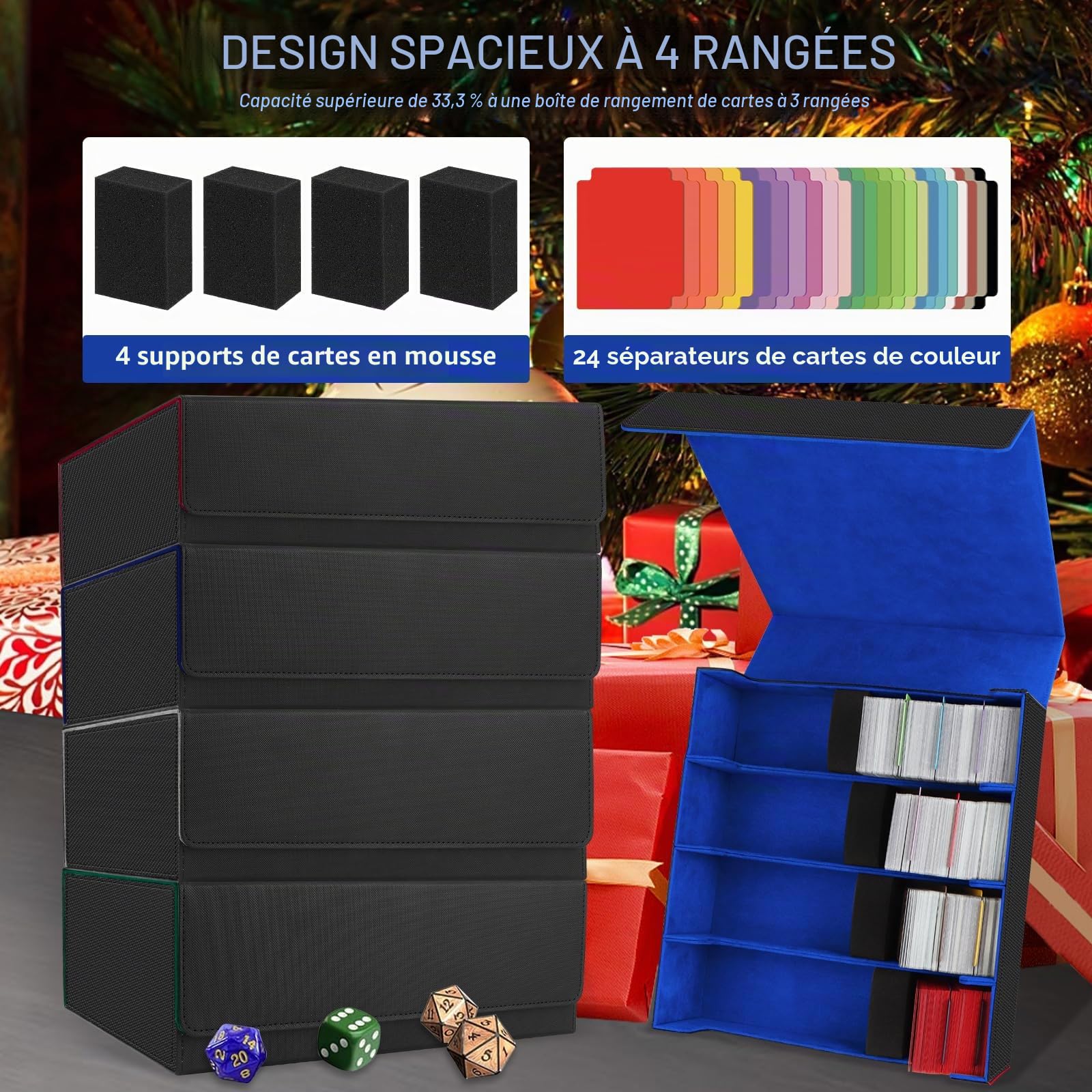 Boîte à Cartes pour Plus de 3200 Cartes, Boîtes de Rangement pour Cartes à Collectionner Avec 24 Séparateurs et 4 Mousse, Boîtes Magnétiques de Qualité Supérieure, pour Magic the Gathering(Noir Bleu)