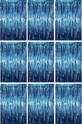 Miniatura 20 de Cortinas de 3.3 x 6.6 pies con flecos de papel de aluminio, decoraciones de fiesta con serpentinas, telón de fondo con flecos para cumpleaños, baby