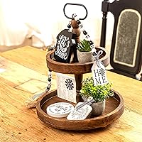 Vista 2 de Soporte de bandeja de 2 niveles para decoración del hogar, bandeja escalonada de madera para centro de mesa de cafetería, kit de bandejas Marrón