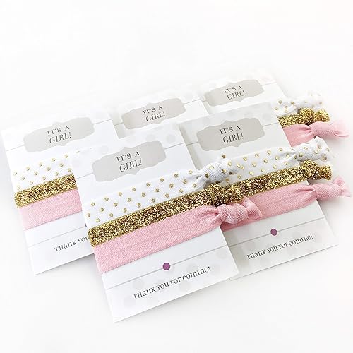 Miniatura 3 de Girl Baby Shower Favors, Hair Ties Bracelets, Pink and Gold Party Decorations and Supplies (5 Pack)