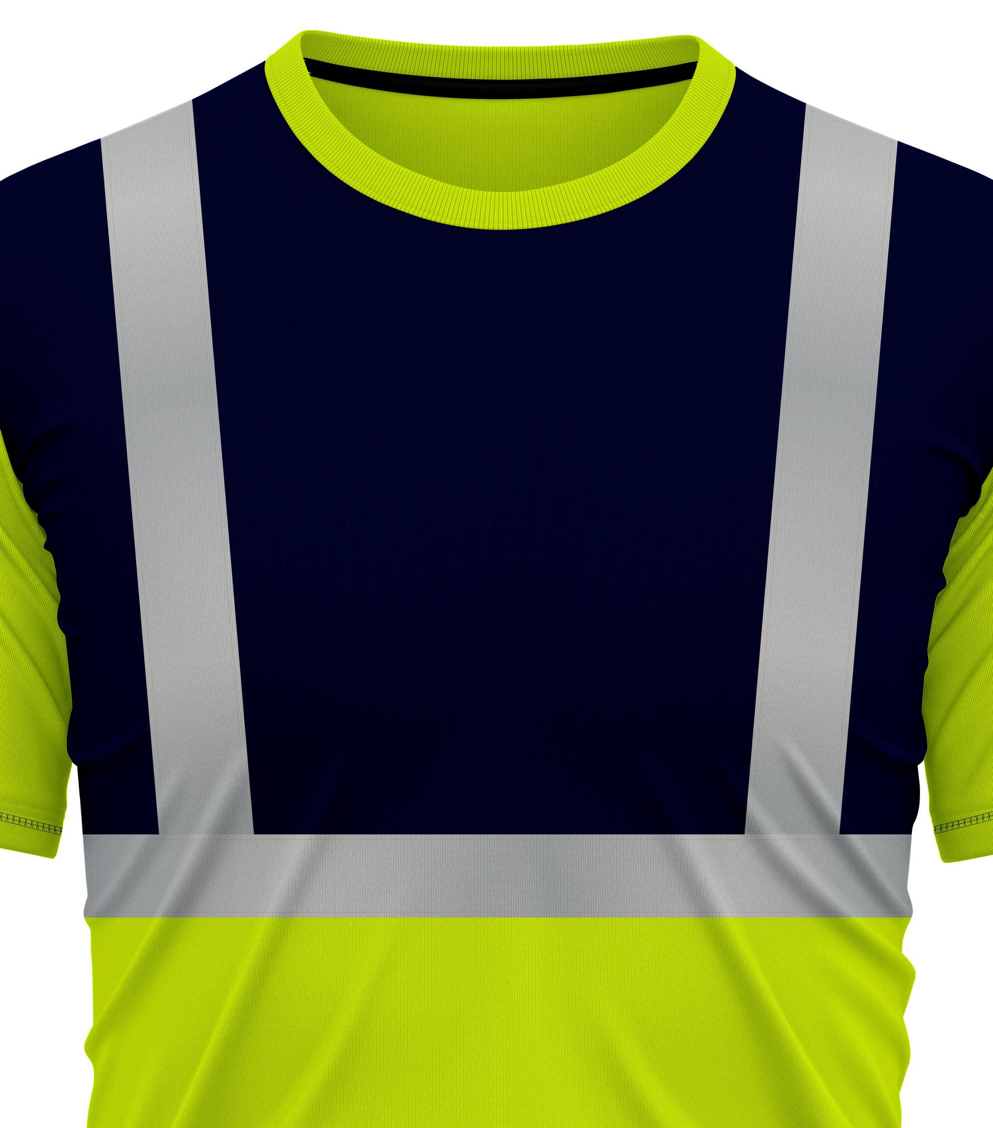 T-shirt haute visibilité à manches courtes à séchage rapide avec bande réfléchissante haute visibilité col rond sécurité travail respirant haut t-shirt bleu marine jaune