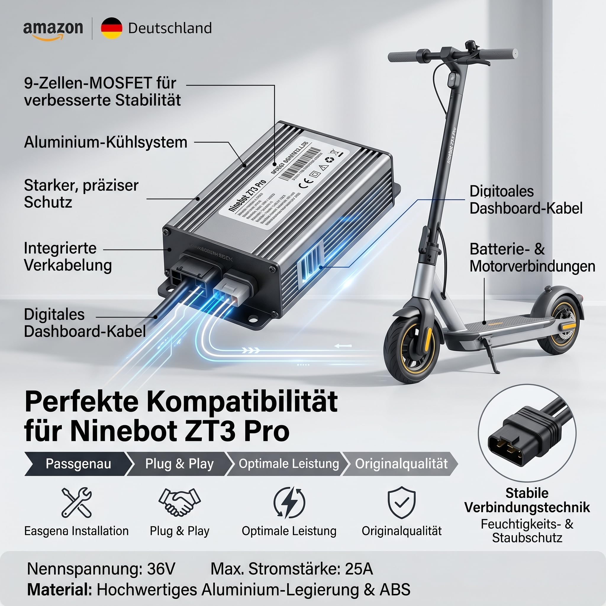 Für NINEBOT für ZT3 Pro Elektroroller Geschwindigkeitsregler Ersatz, 48V 40 km/h Leistungsverbesserung, Metall-Kunststoff-Steuerplatine