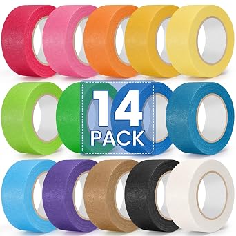 14 Rolls Colored Masking Tape, 14 Colors 1 inch x 140 Yards Painters Tape