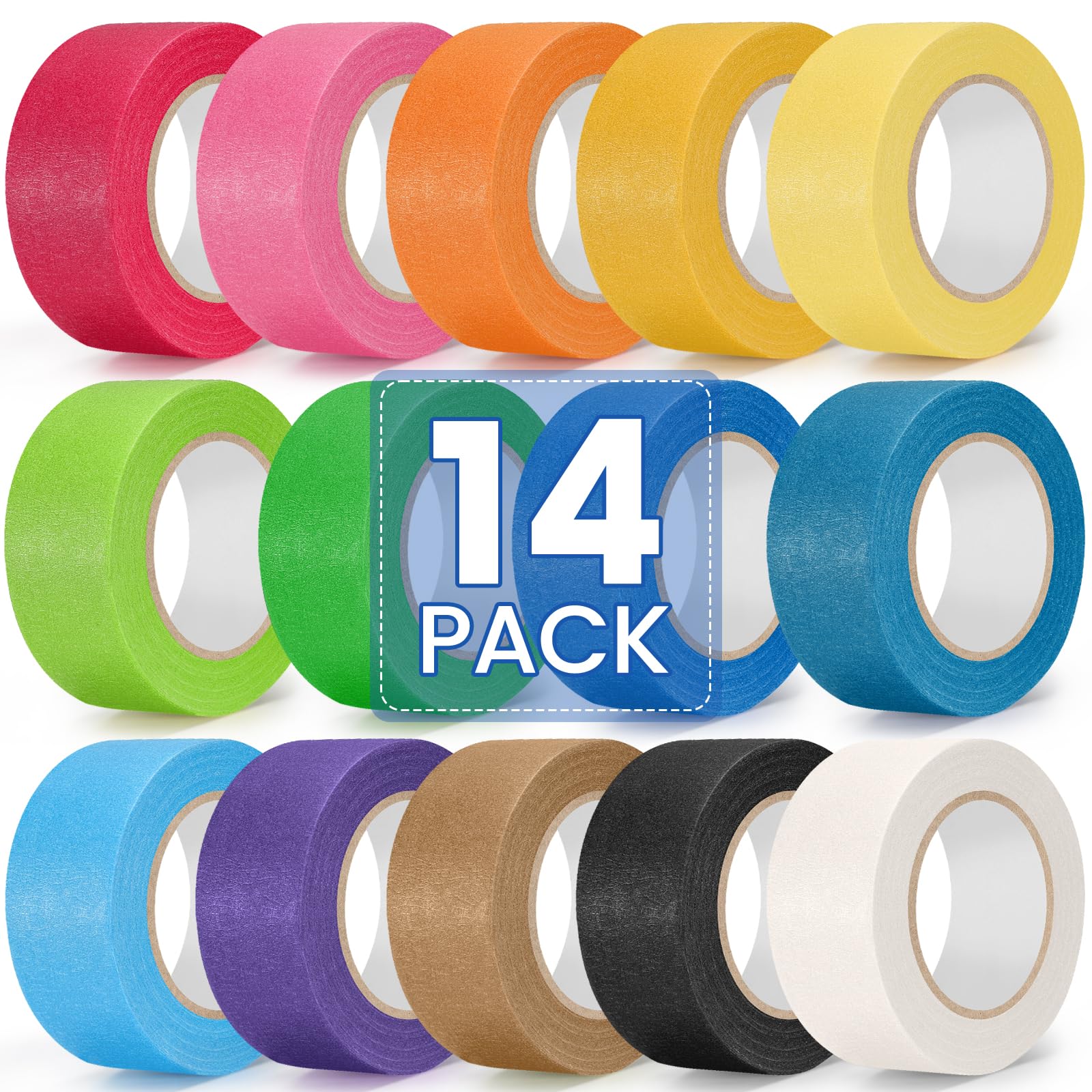 Photo 1 of 14 Rolls Colored Masking Tape, 1 Inch x 140 Yards Total Length Painters Tape, 14 Different Rainbow Colors Paper Tape, Writable Art Tape for Crafts Labeling Coding, DIY Decorations & Classroom Supplies